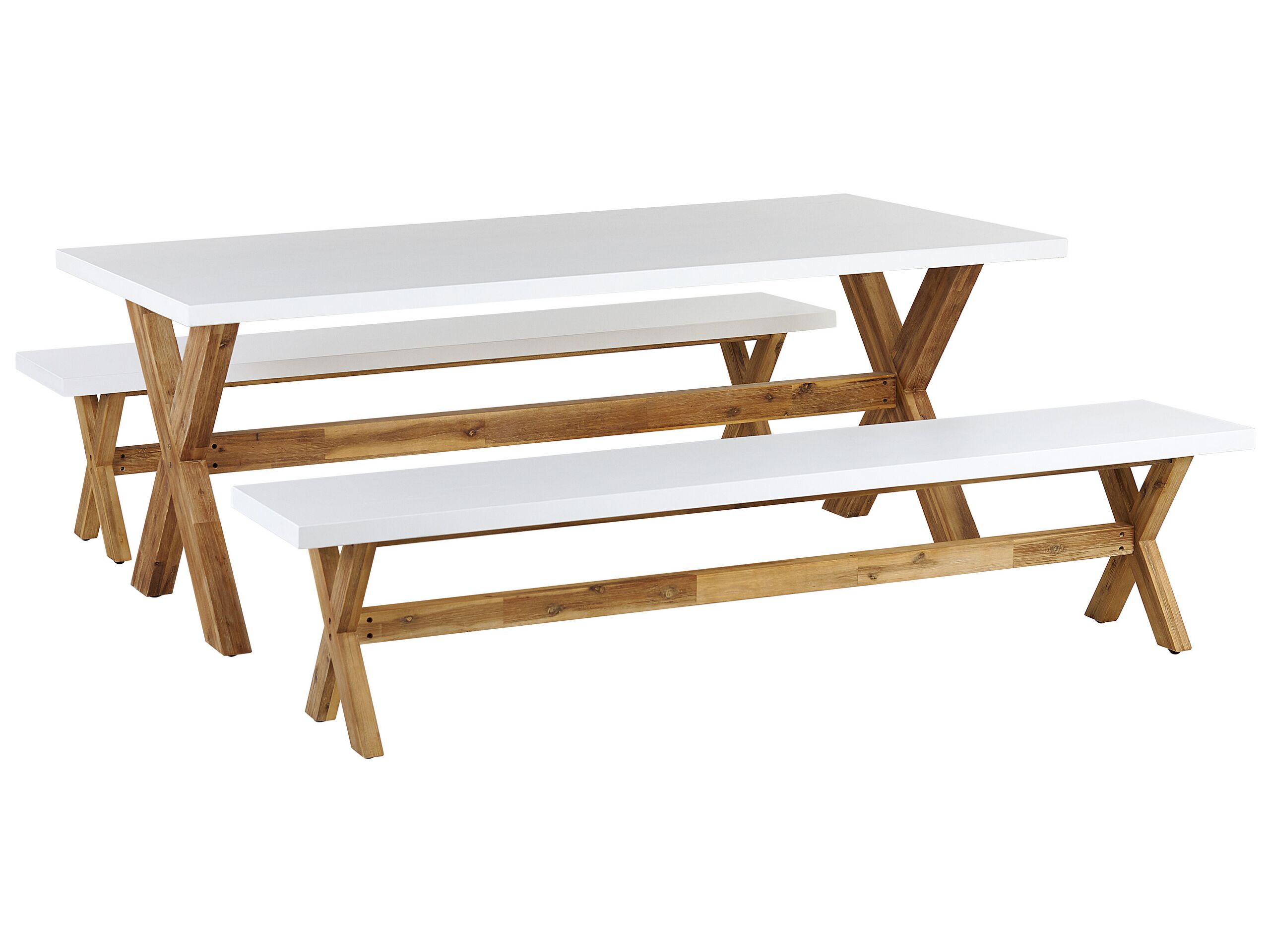 6 Seater Concrete Garden Dining Set Benches White OLBIA - Gemini Interiors