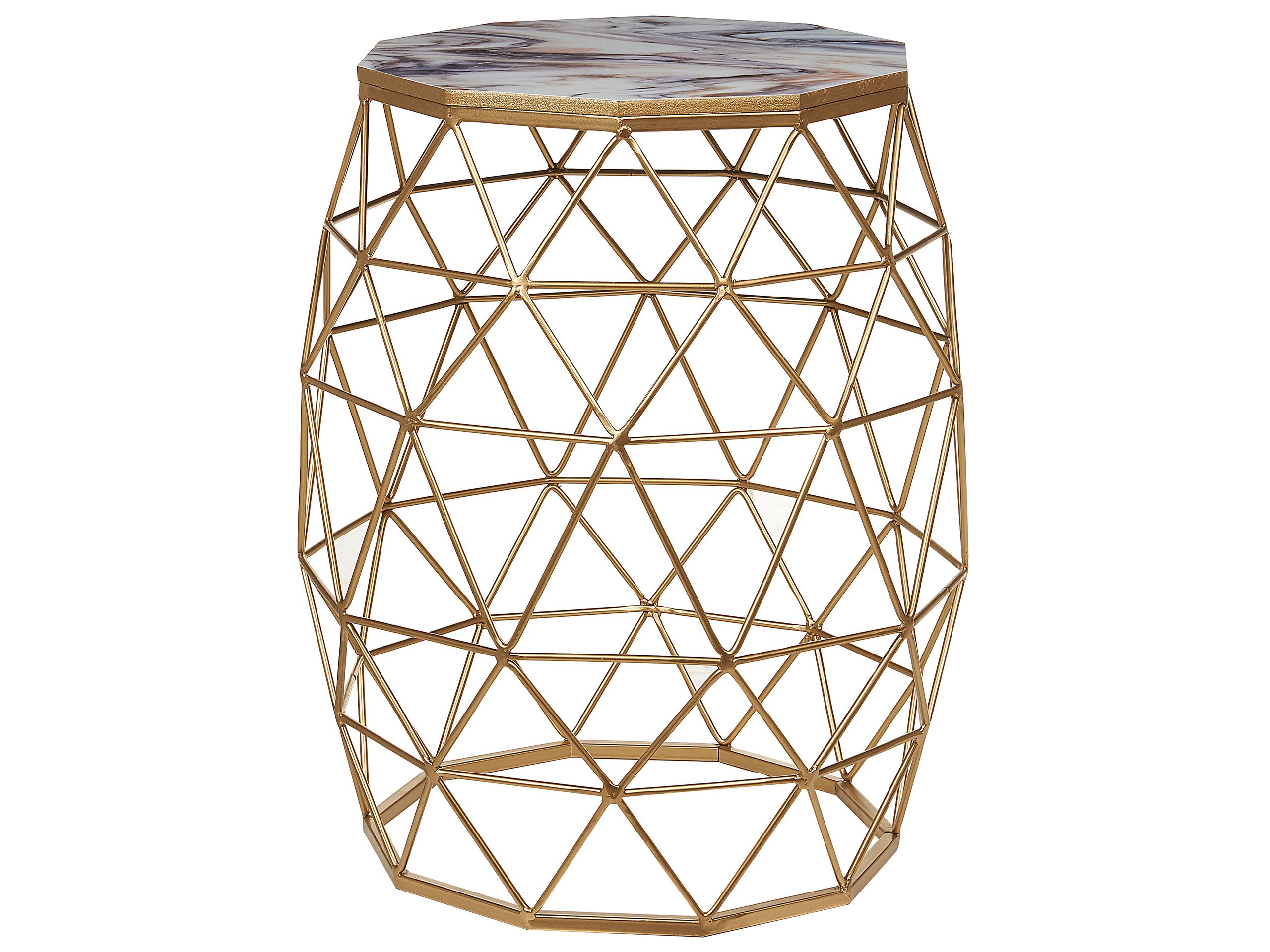 Marble Effect Wire Frame Side Table with Gold HALSEY - Gemini Interiors