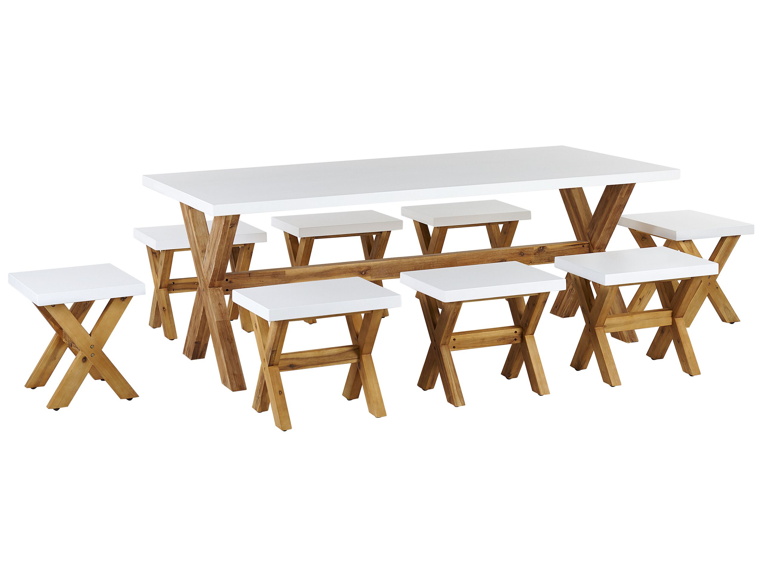 8 Seater Concrete Garden Dining Set White OLBIA - Gemini Interiors