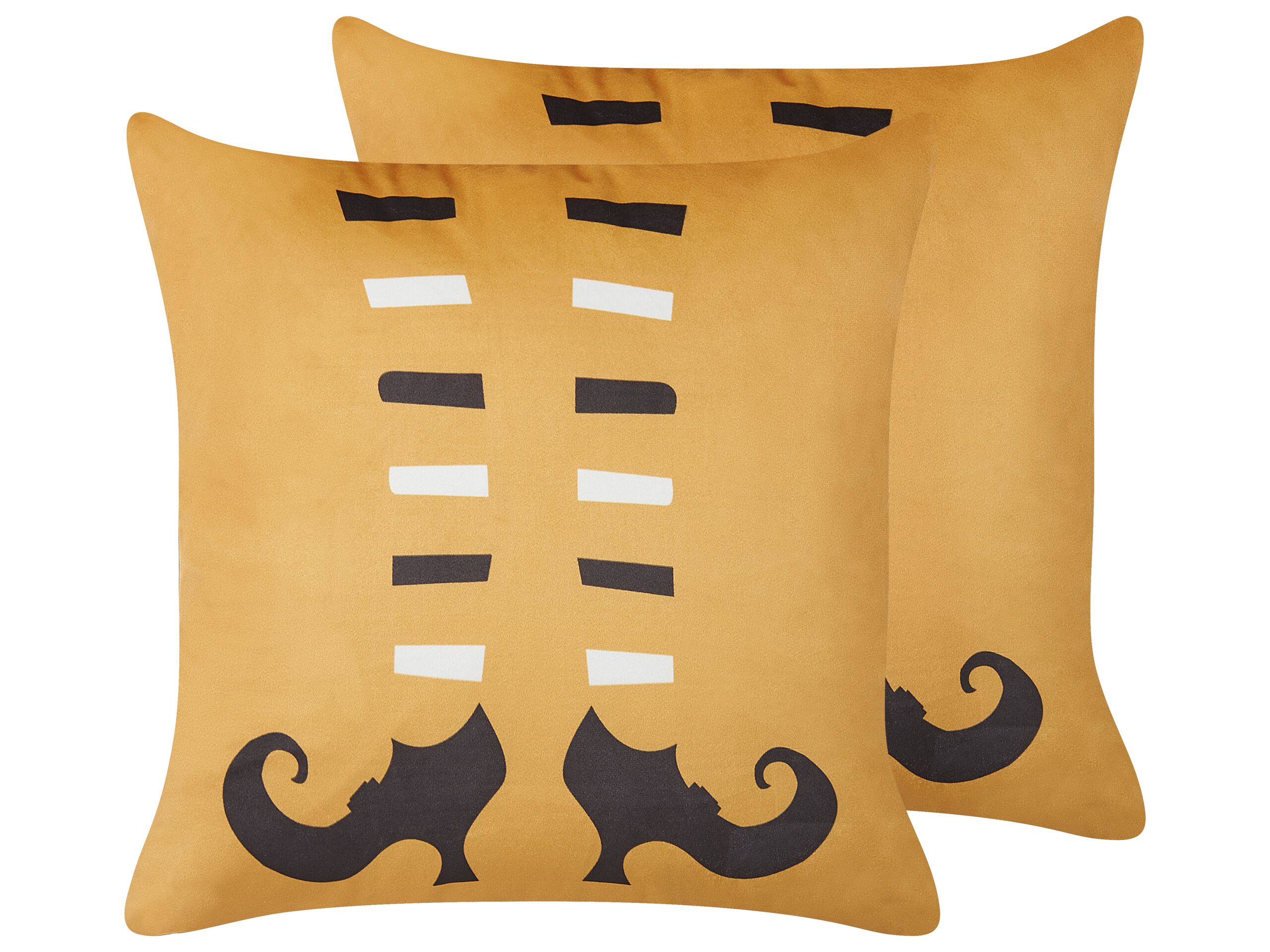 Set of 2 Velvet Cushions Witch Shoes Pattern 45x45cm Orange - Gemini Interiors