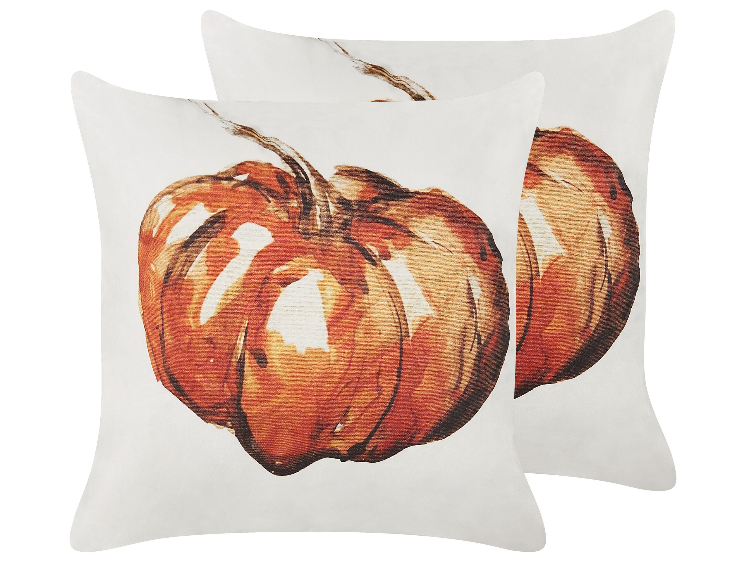Set of 2 Velvet Cushions Pumpkin Motif 45x45cm Beige and Orange - Gemini Interiors
