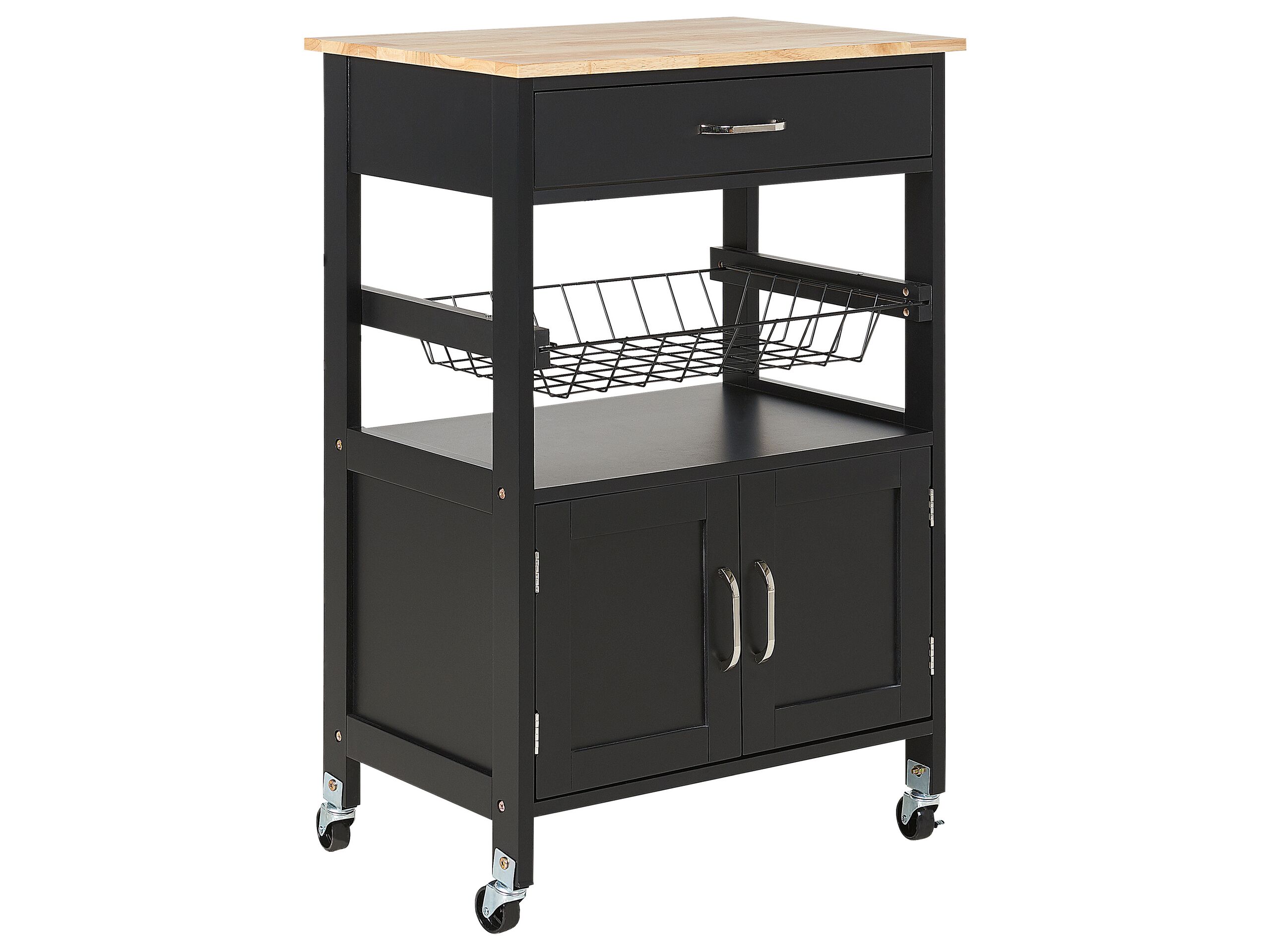 Kitchen Storage Trolley Light Wood with Black LUGO - Gemini Interiors