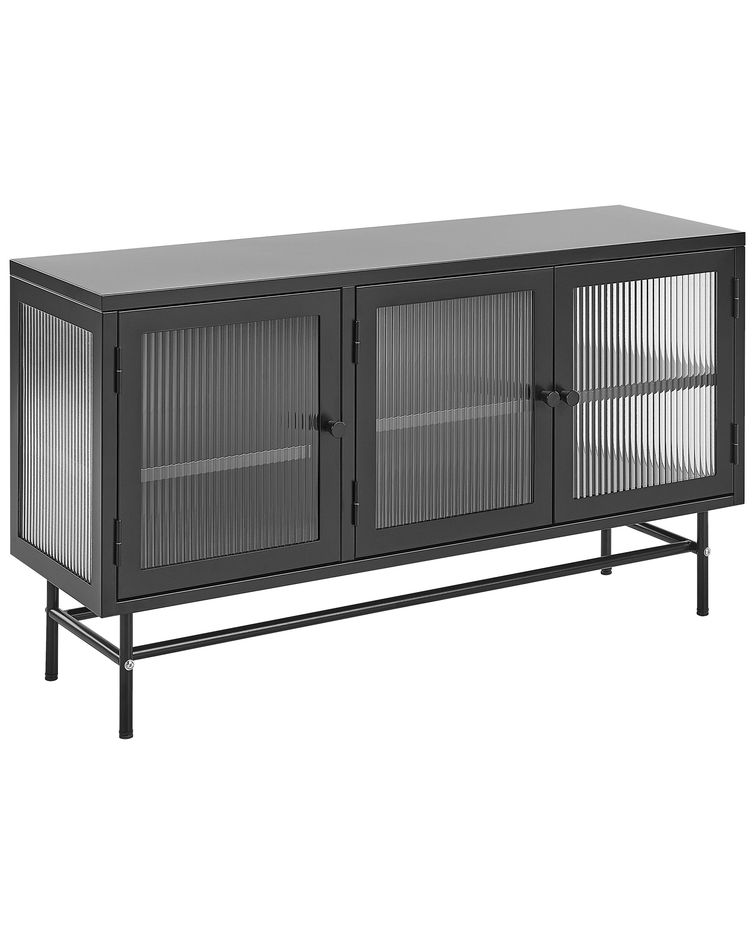 3 Door Metal Sideboard with Glass Display Black DEVON - Gemini Interiors