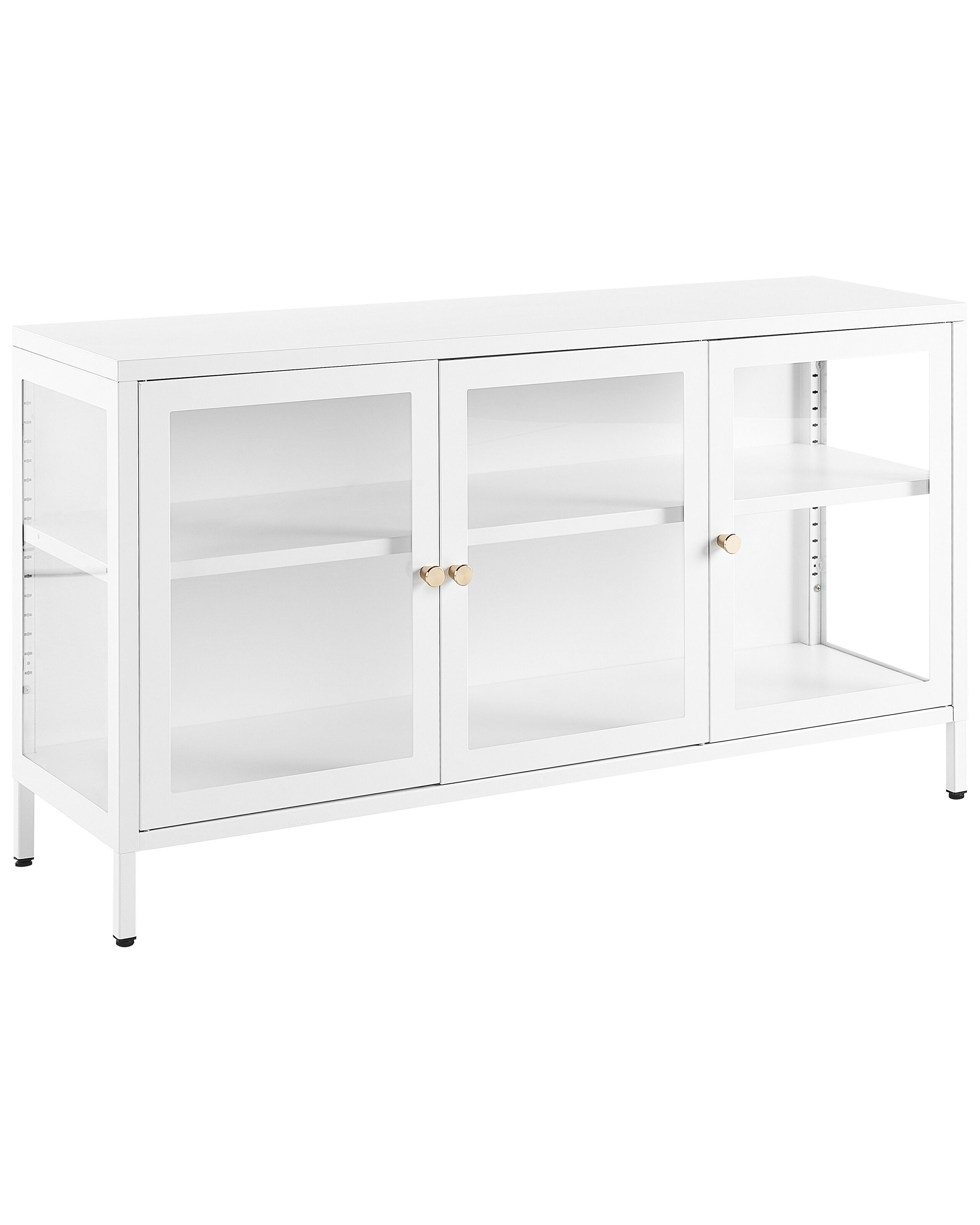 3 Door Metal Sideboard with Glass Display White NEWPORT - Gemini Interiors