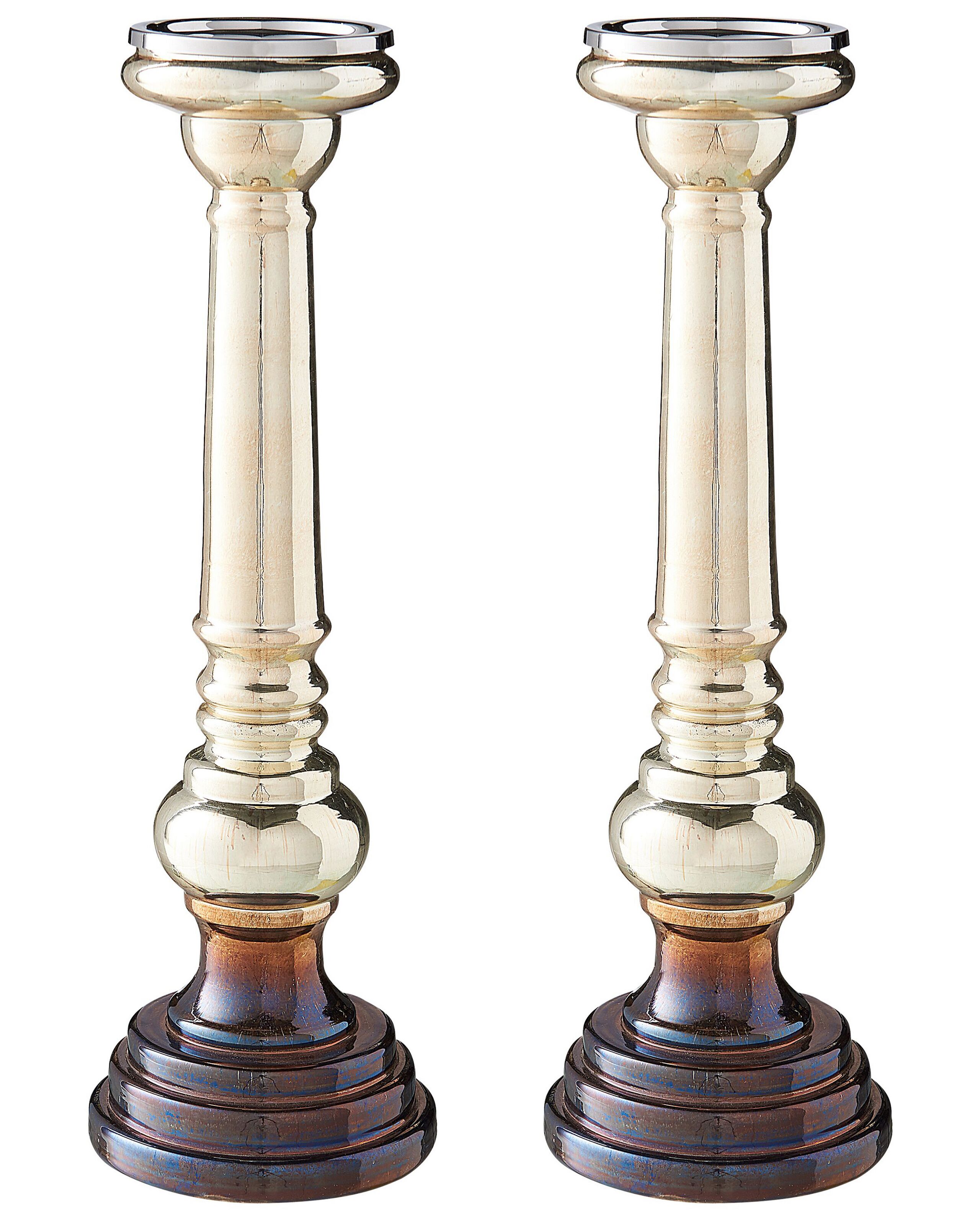 Set of 2 Glass Candlesticks 40cm Gold - Gemini Interiors