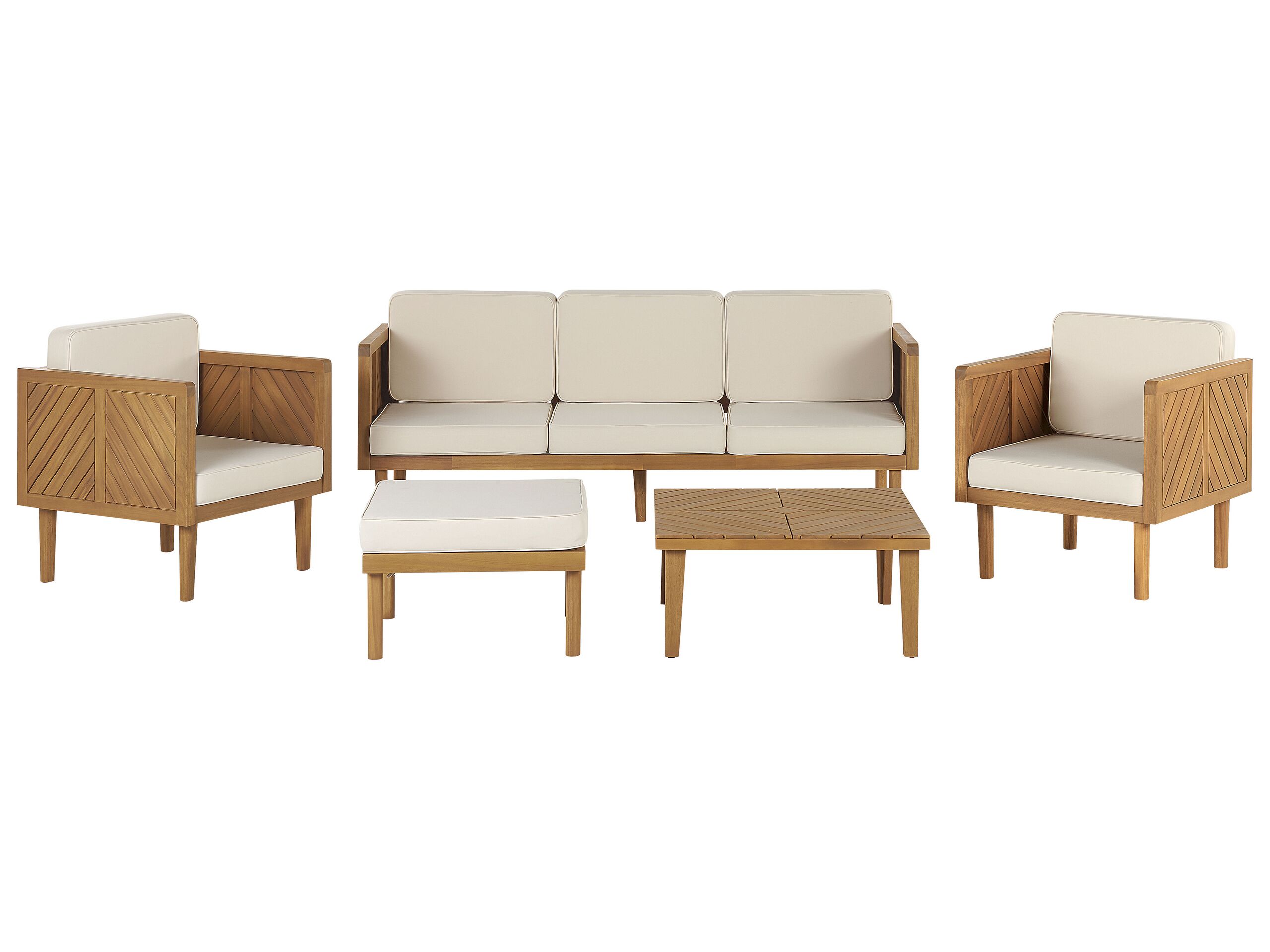 5 Seater Acacia Wood Garden Sofa Set Light BARATTI - Gemini Interiors