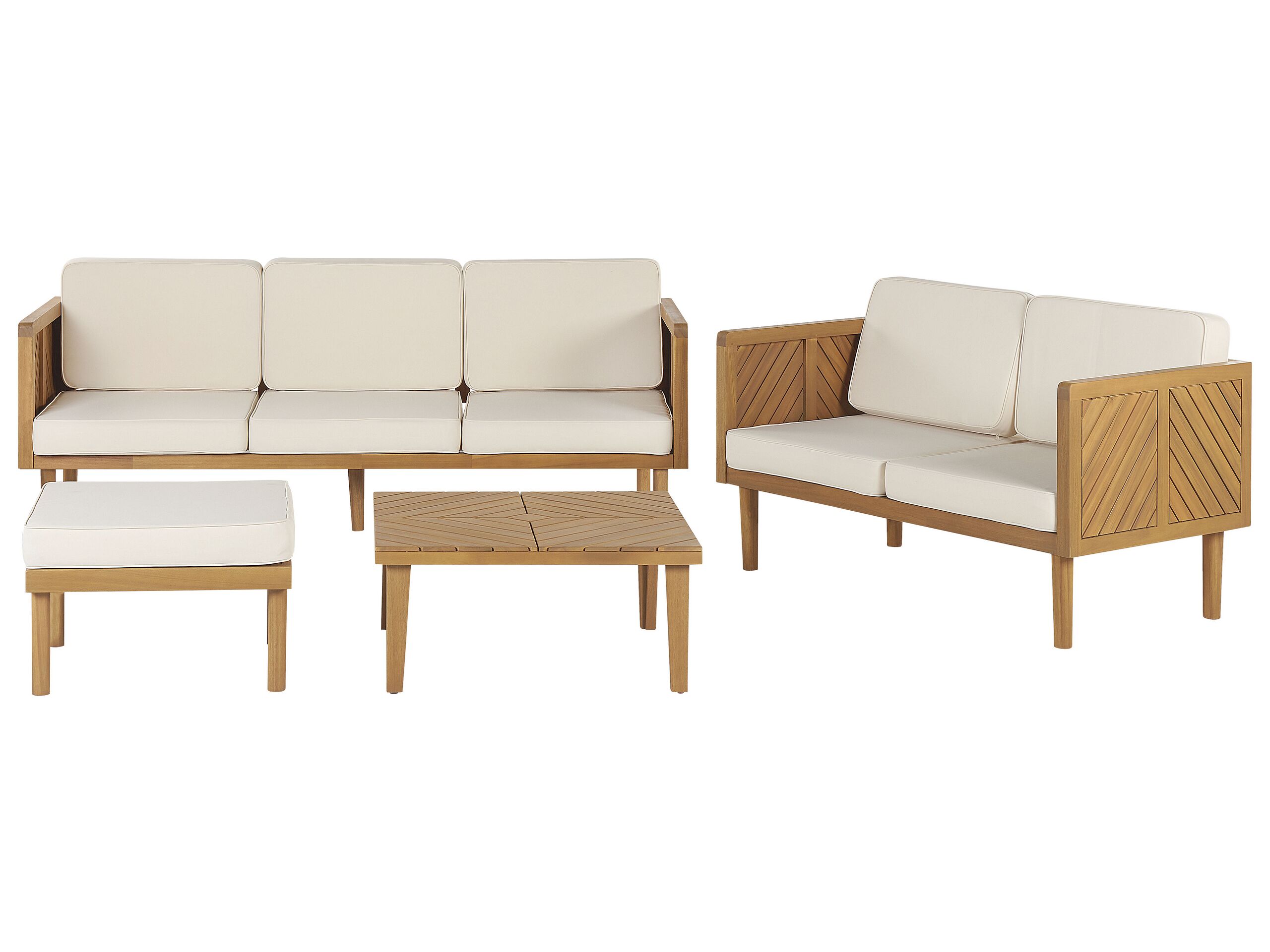 5 Seater Acacia Wood Garden Sofa Set with Coffee Table and Ottoman Light BARATTI - Gemini Interiors