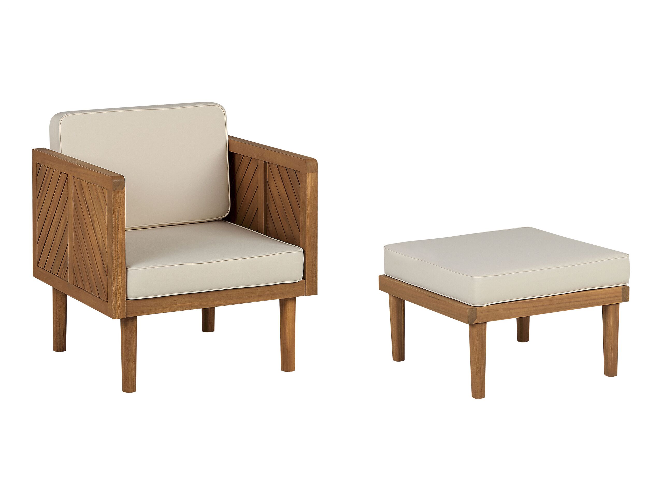 Acacia Wood Garden Armchair with Ottoman Light BARATTI - Gemini Interiors