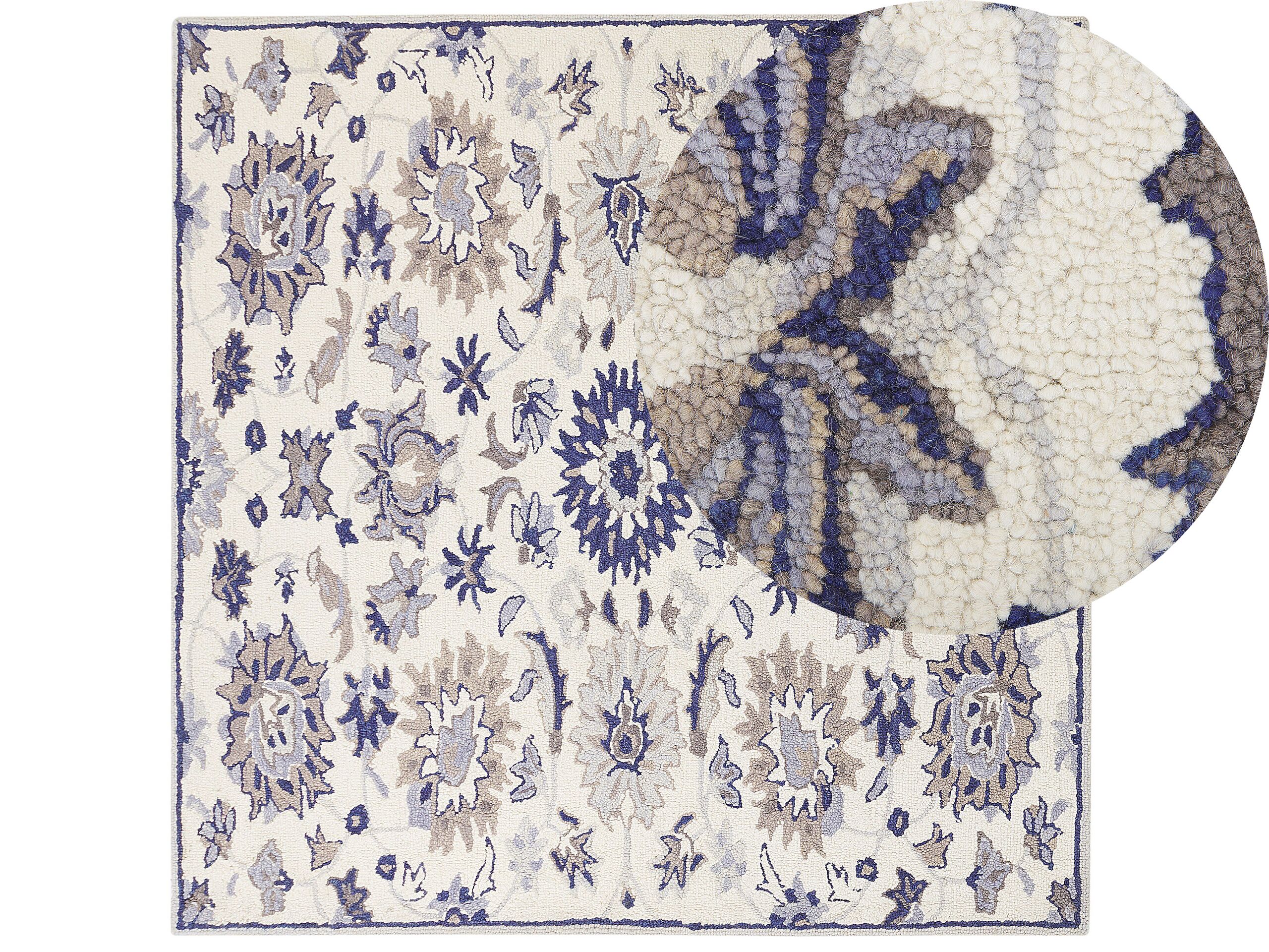 Wool Area Rug 200x200cm Beige and Blue - Gemini Interiors