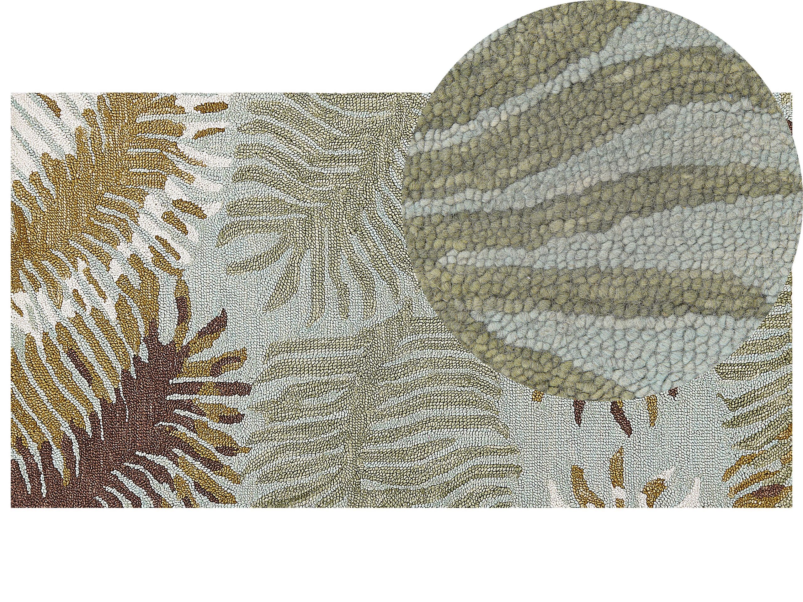 Wool Area Rug 80x150cm Plant Motif - Gemini Interiors