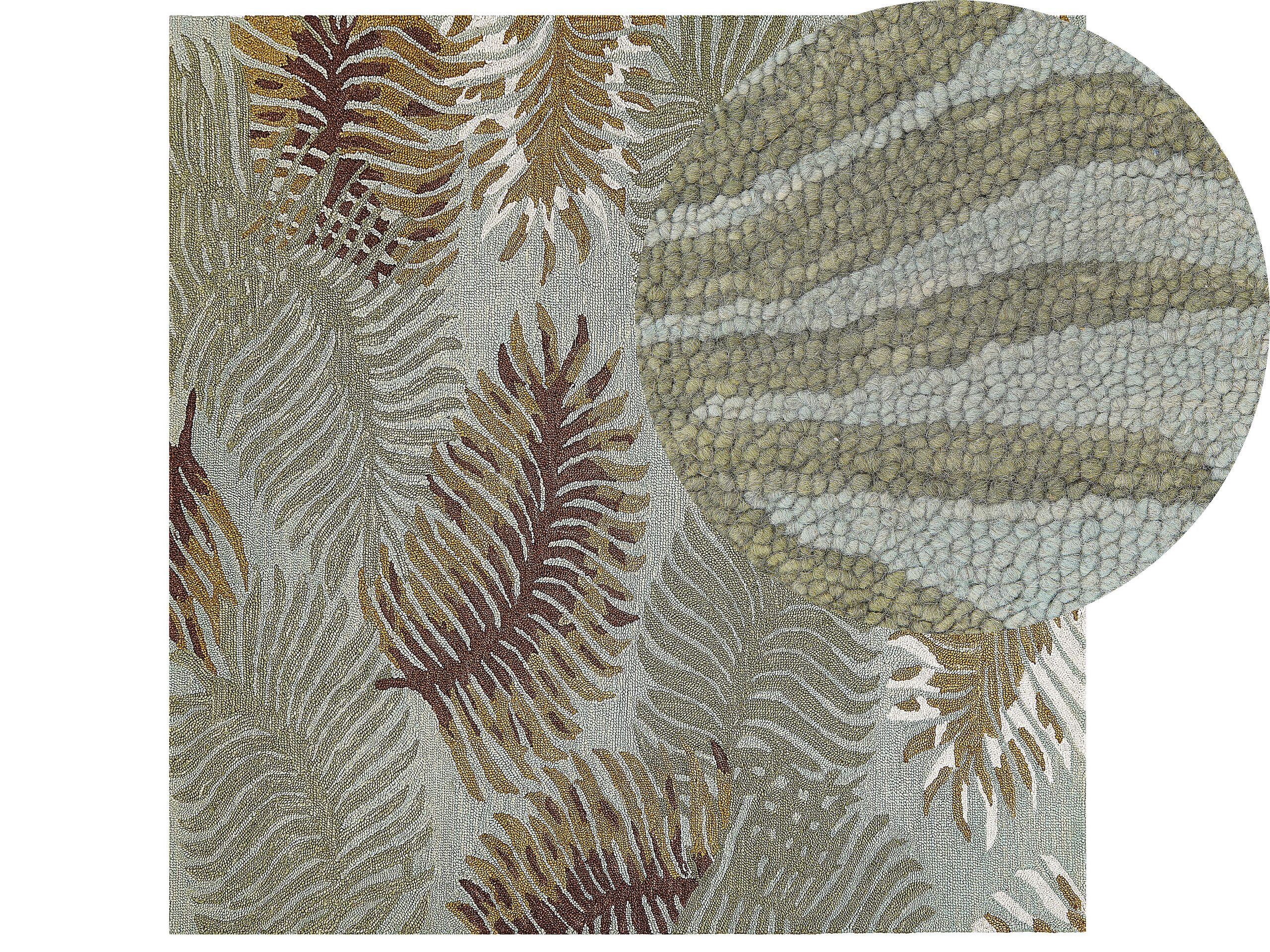 Wool Area Rug 200x200cm Plant Motif - Gemini Interiors