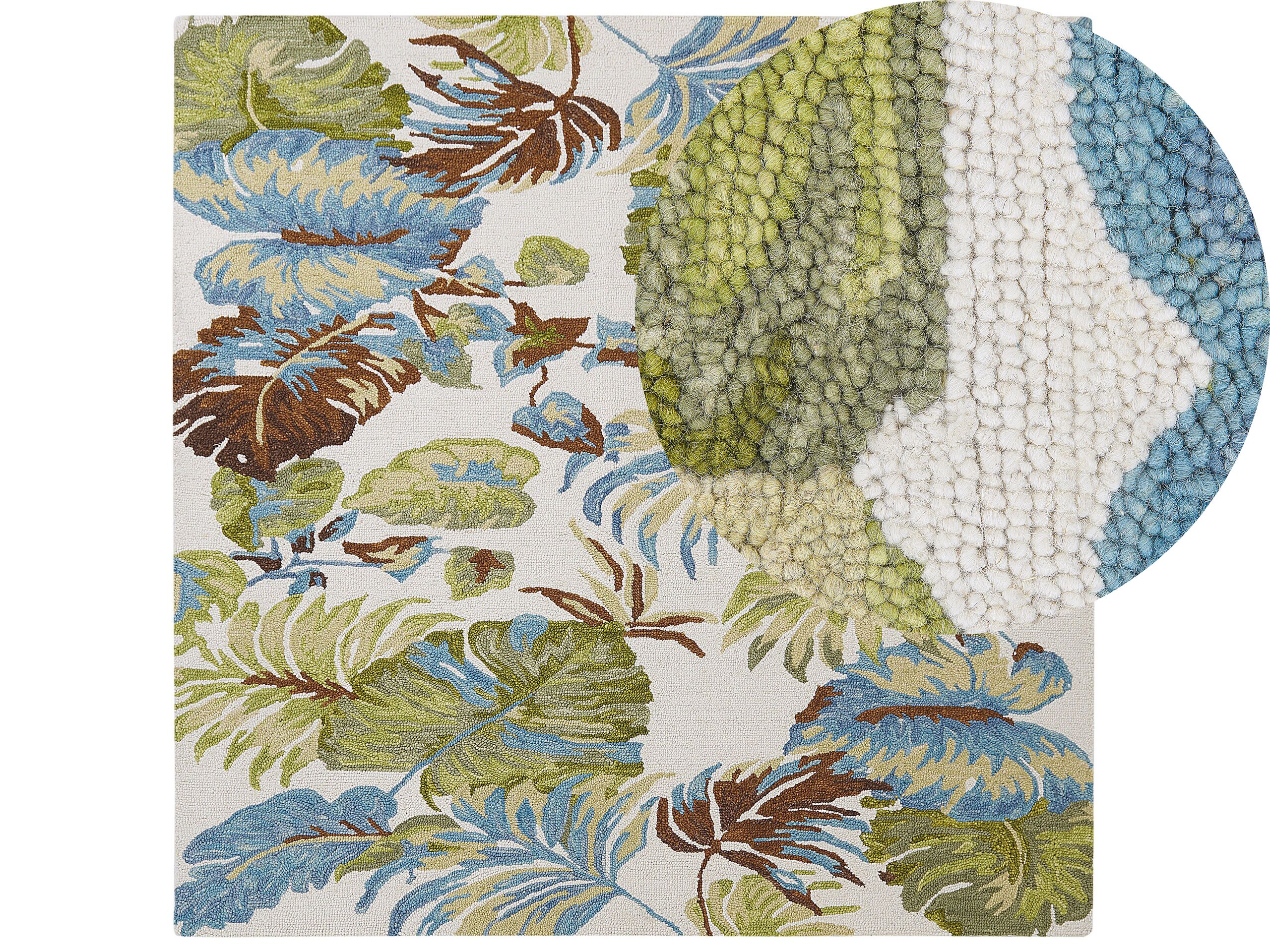 Wool Area Rug Leaves Motif 200x200cm Multicolour - Gemini Interiors