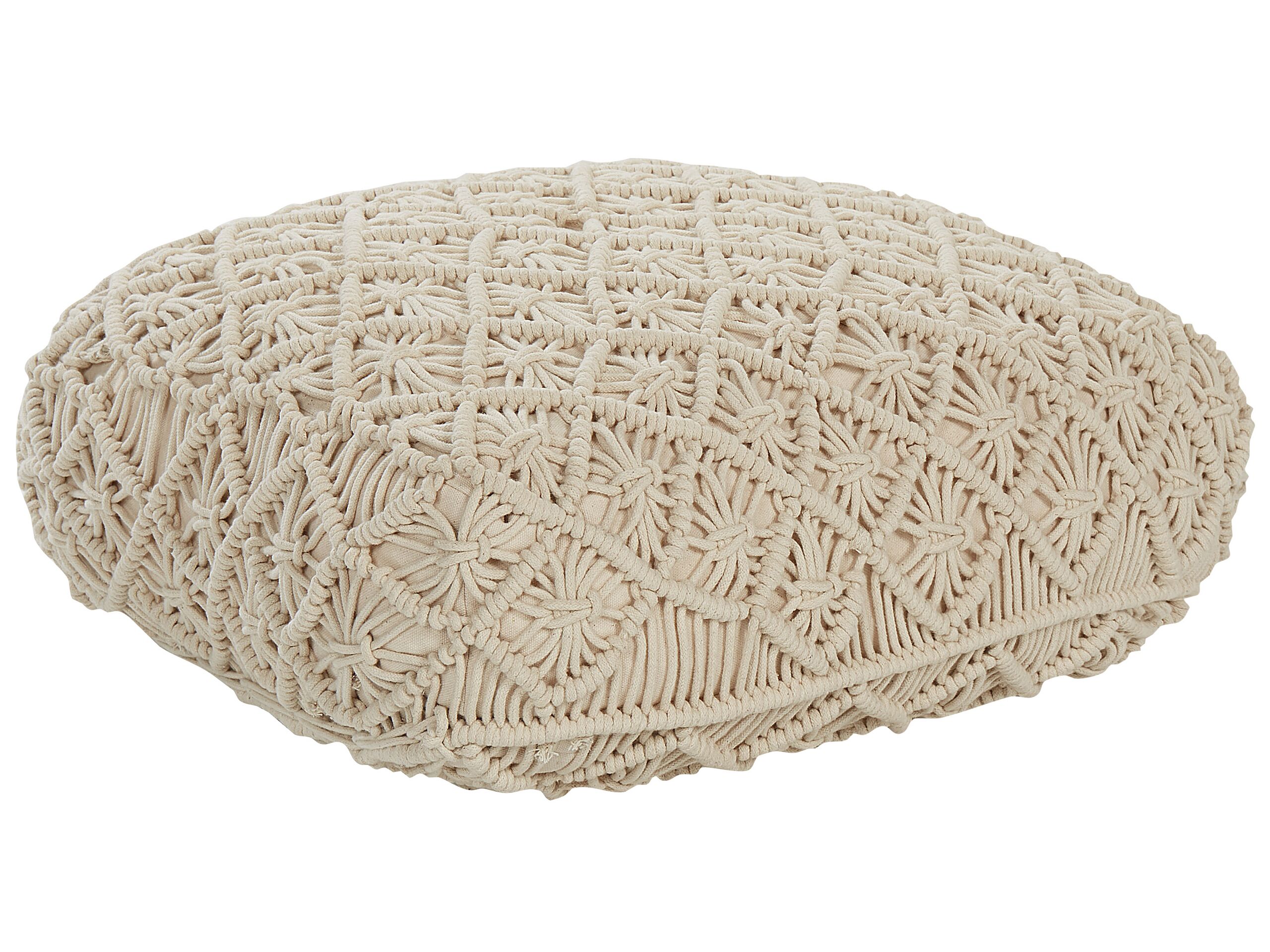 Cotton Macrame Floor Cushion 50 x 50 x 20 cm Beige BERRECHID - Gemini Interiors