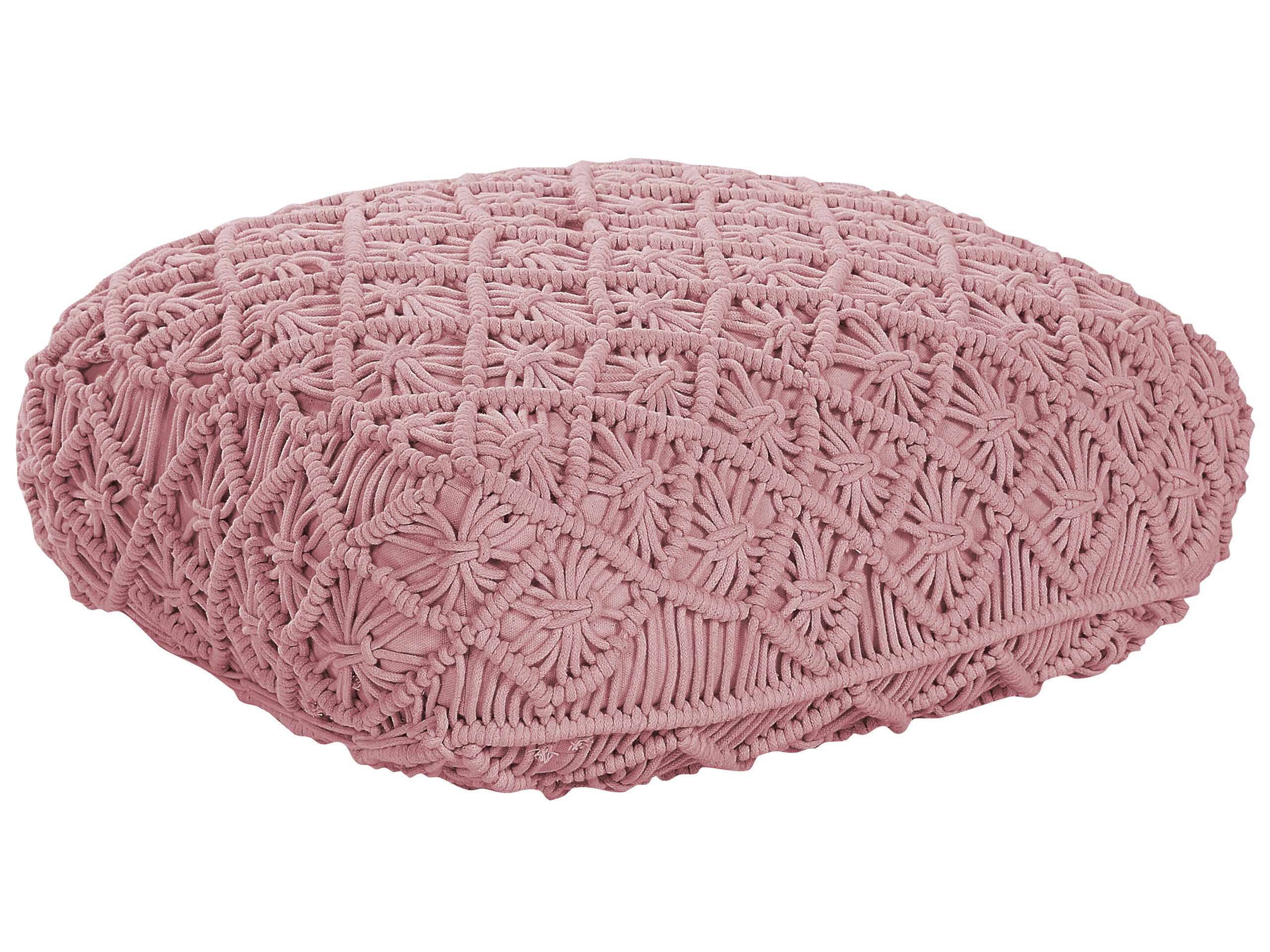 Cotton Macrame Floor Cushion 50 x 50 x 20 cm Pink BERRECHID - Gemini Interiors