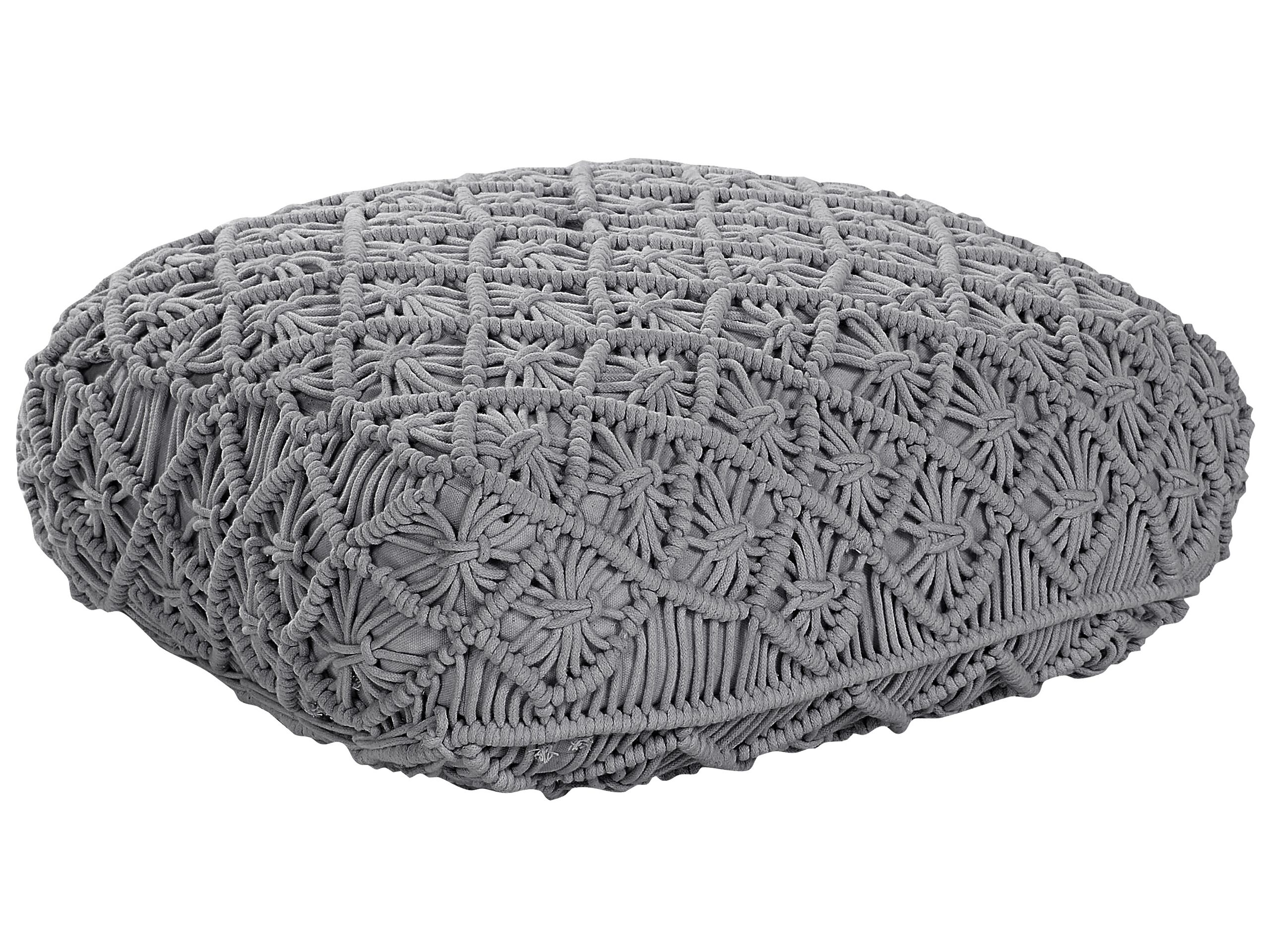 Cotton Macrame Floor Cushion 50 x 50 x 20 cm Grey BERRECHID - Gemini Interiors