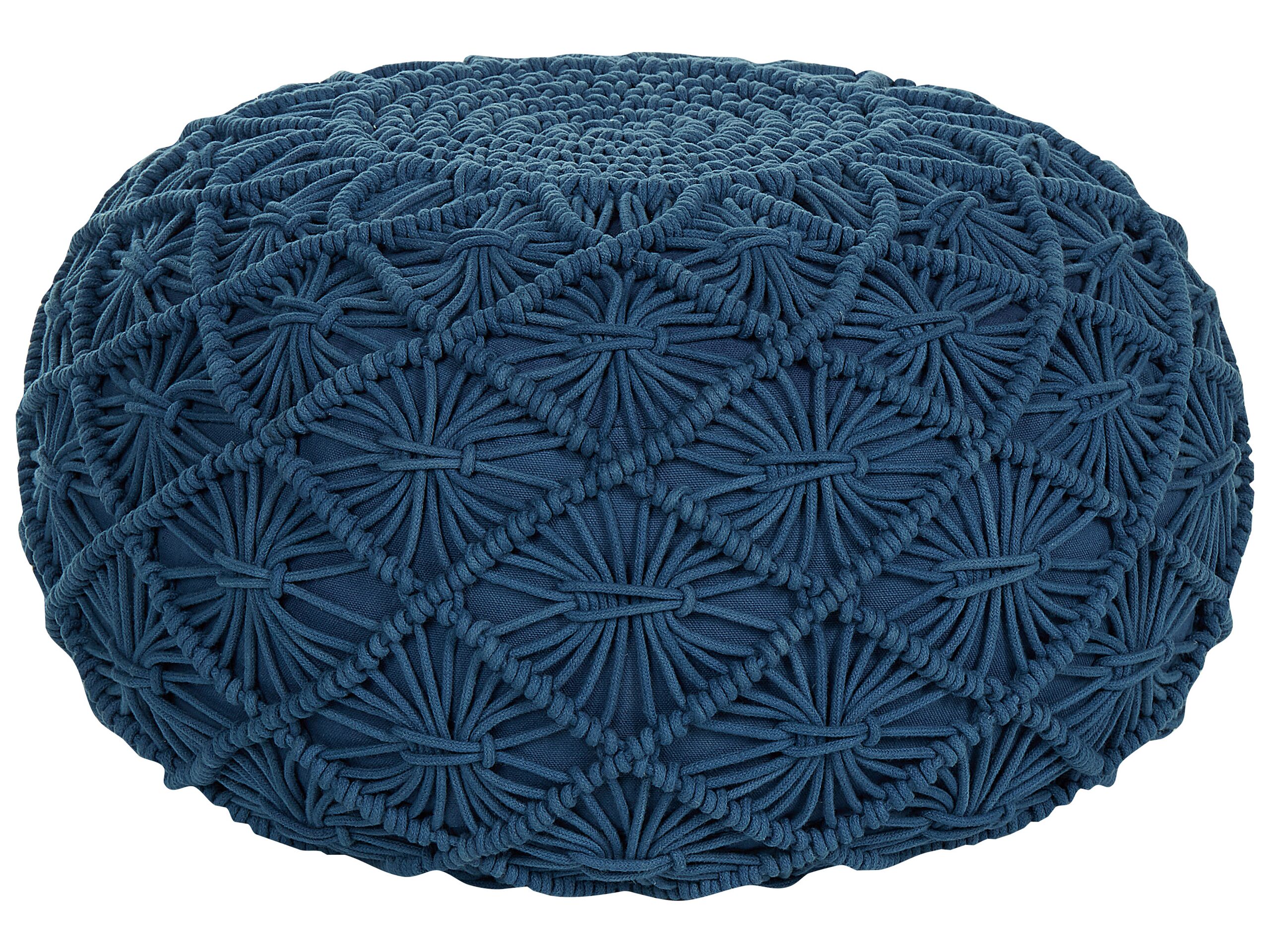 Cotton Macrame Pouffe Navy Blue BERKANE - Gemini Interiors