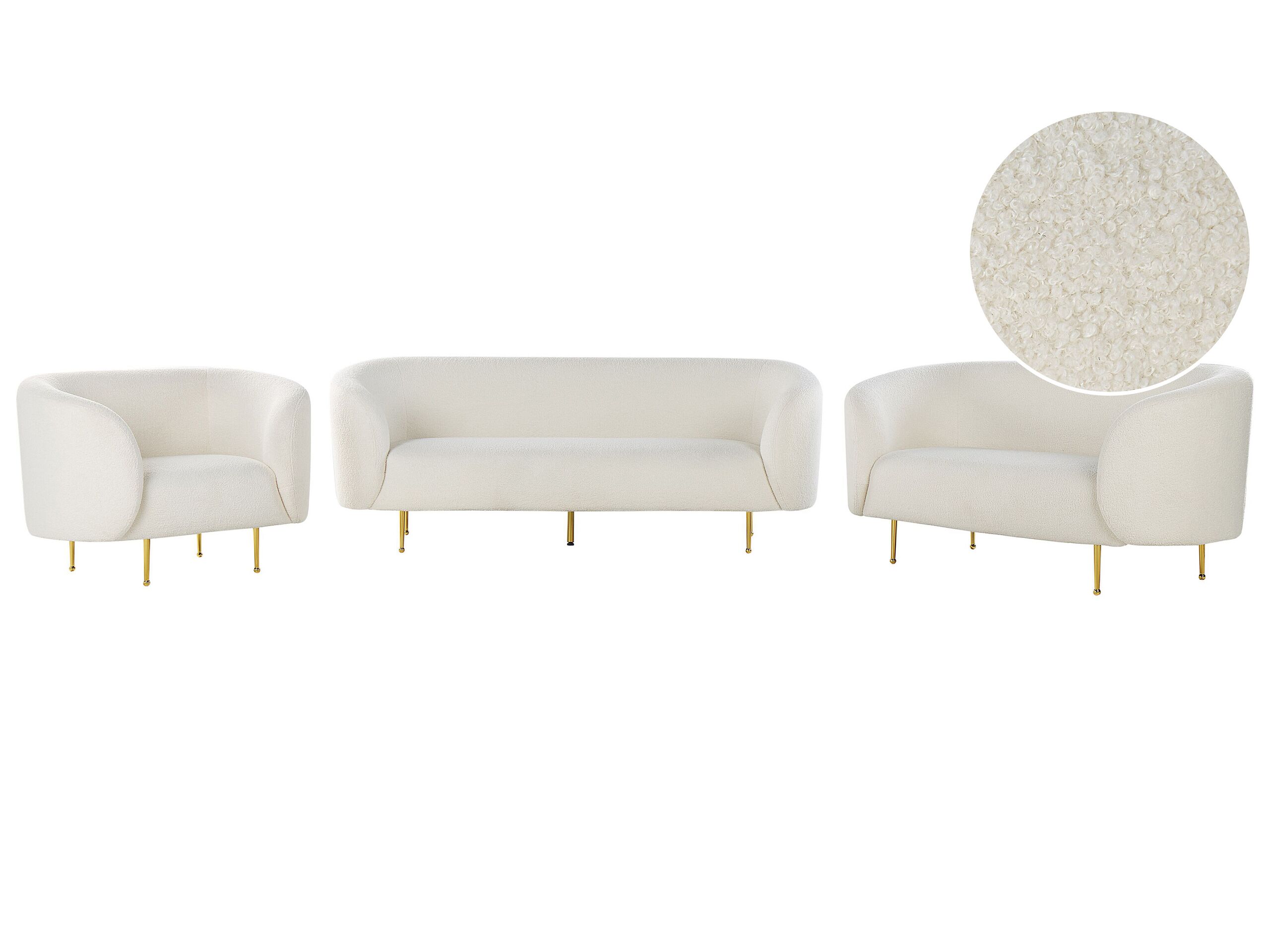 Boucle Living Room Set White LOEN - Gemini Interiors