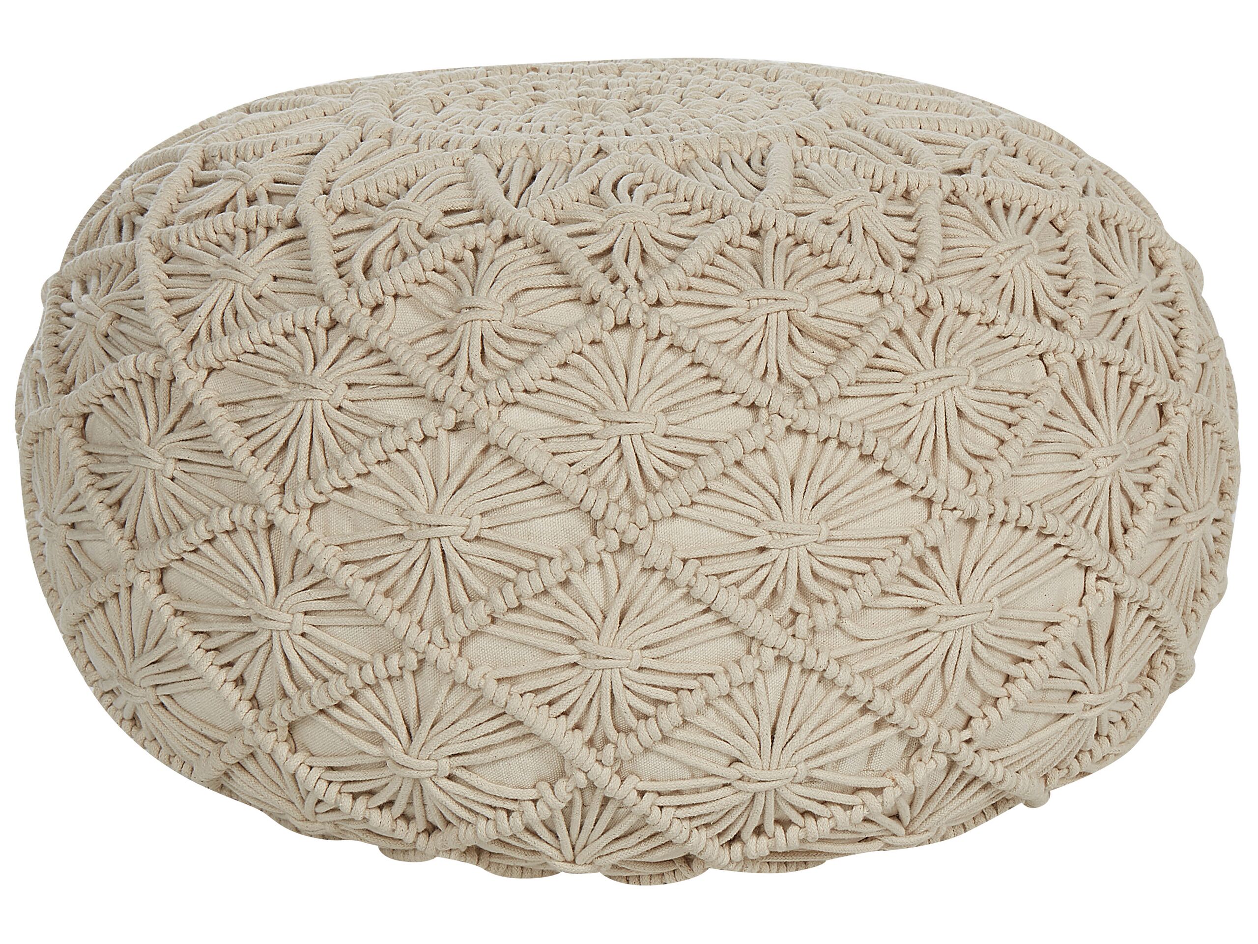 Cotton Macrame Pouffe Beige BERKANE - Gemini Interiors