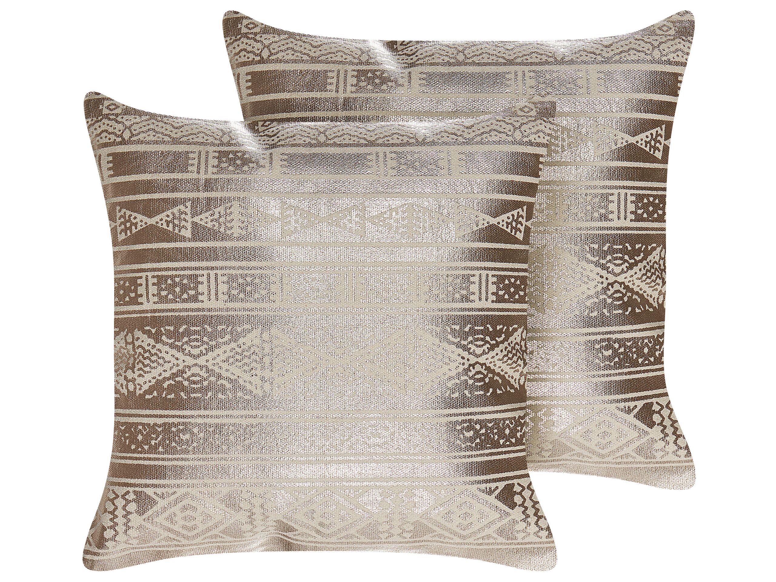 Set of 2 Cotton Cushions Geometric Pattern 50x50cm Rose Gold - Gemini Interiors