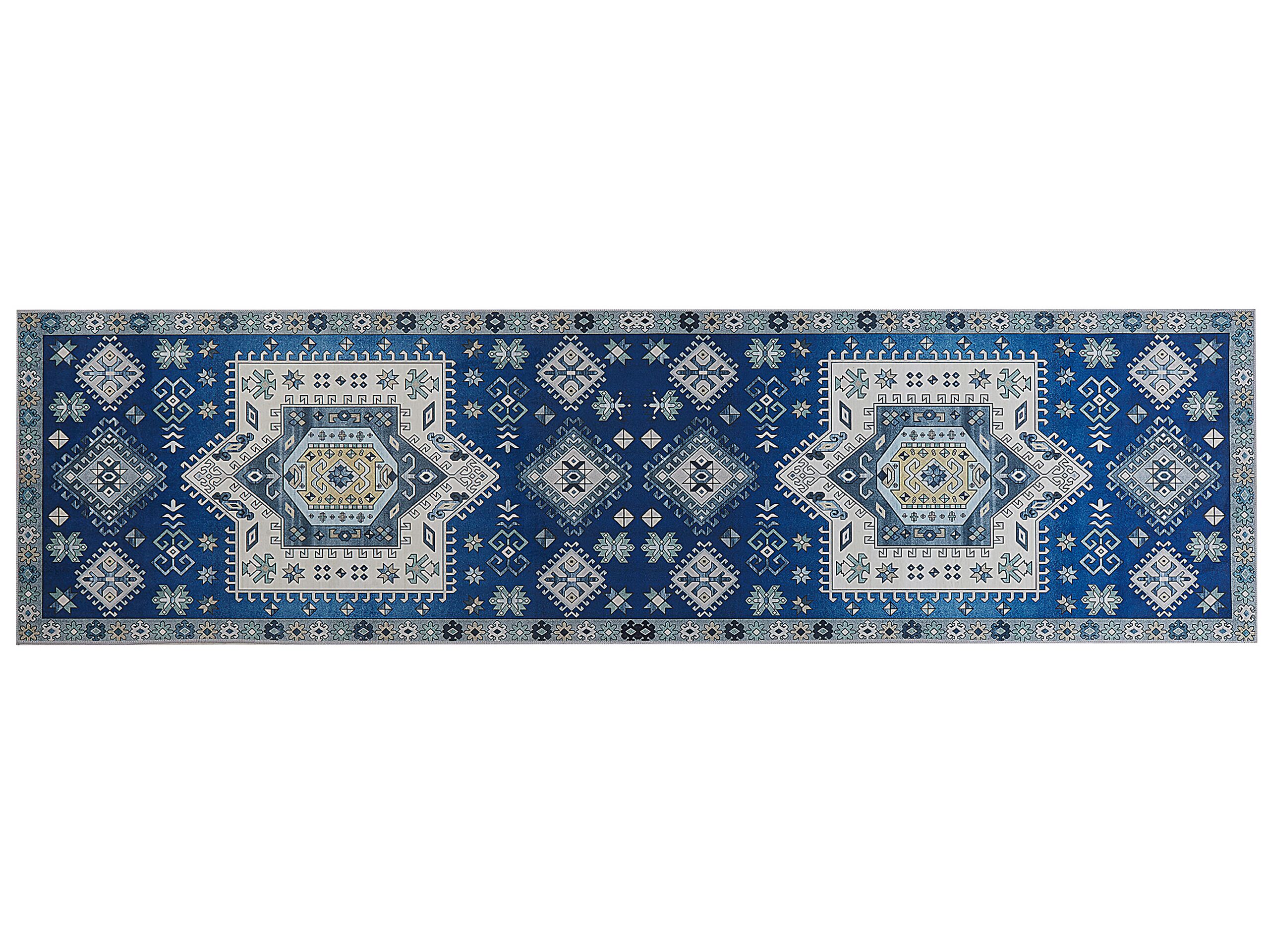 Runner Rug 80x300cm Blue and Beige - Gemini Interiors