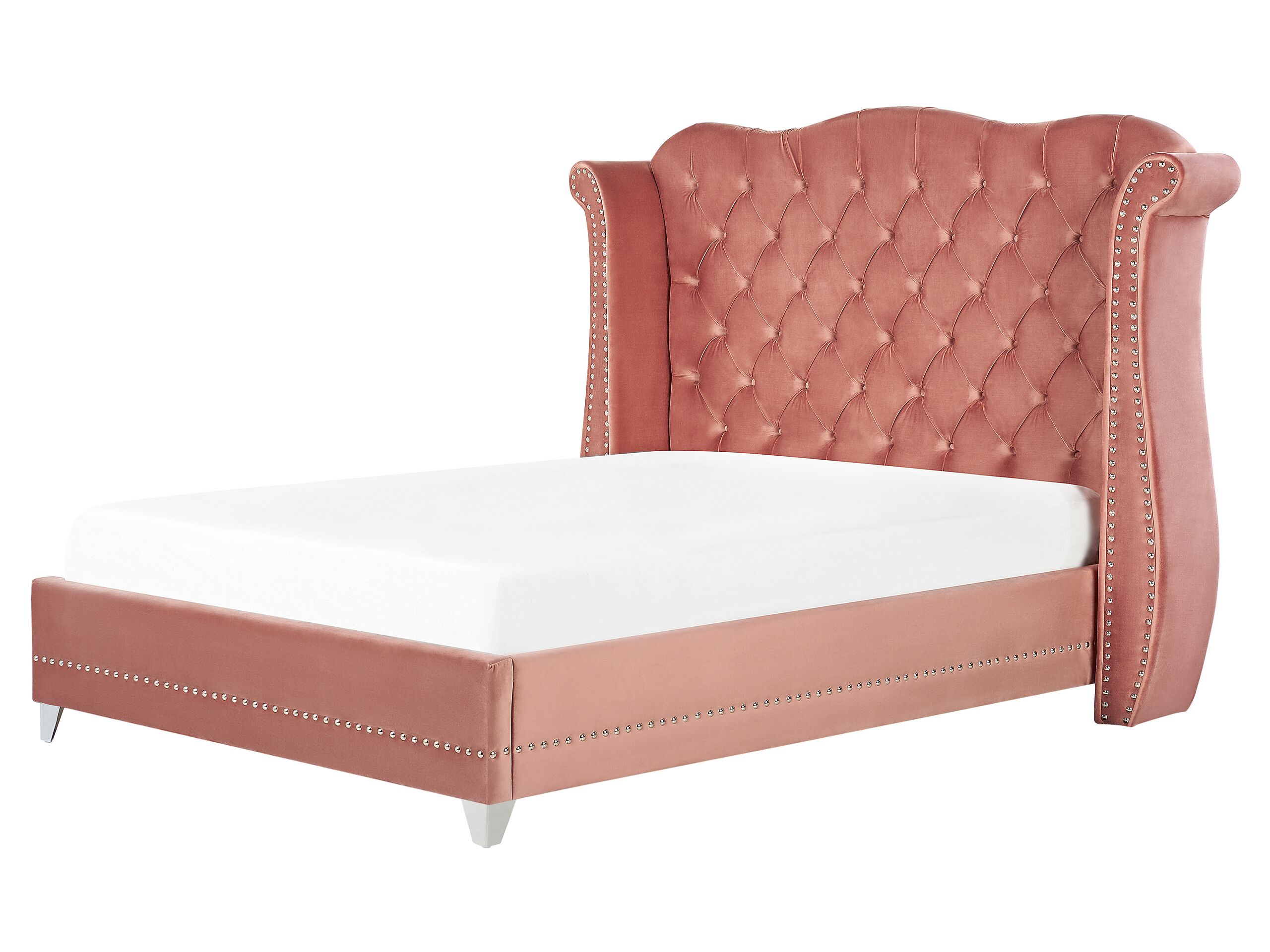 Velvet EU Double Size Bed Pink AYETTE - Gemini Interiors