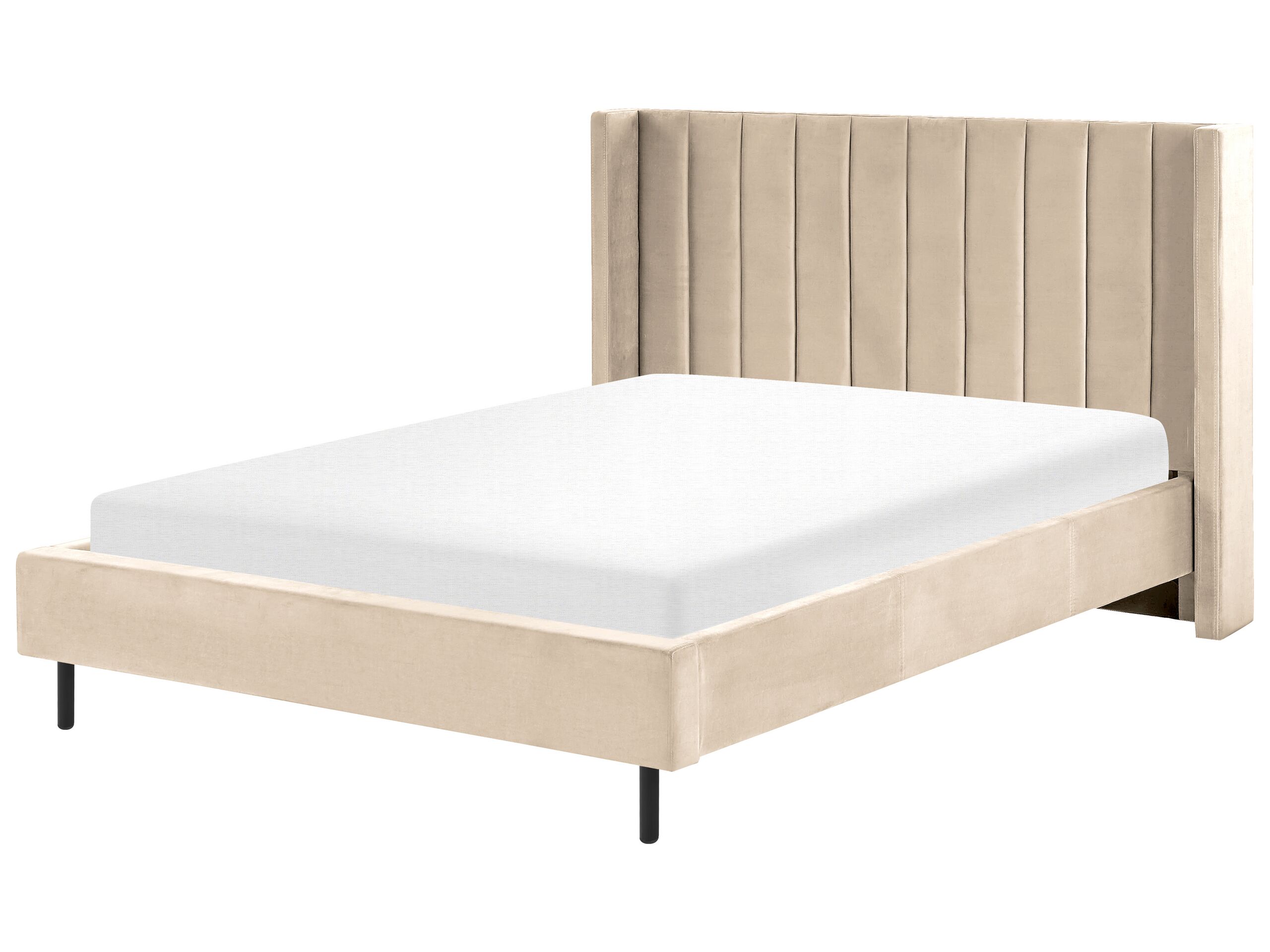 Velvet EU Double Size Bed Beige VILLETTE - Gemini Interiors