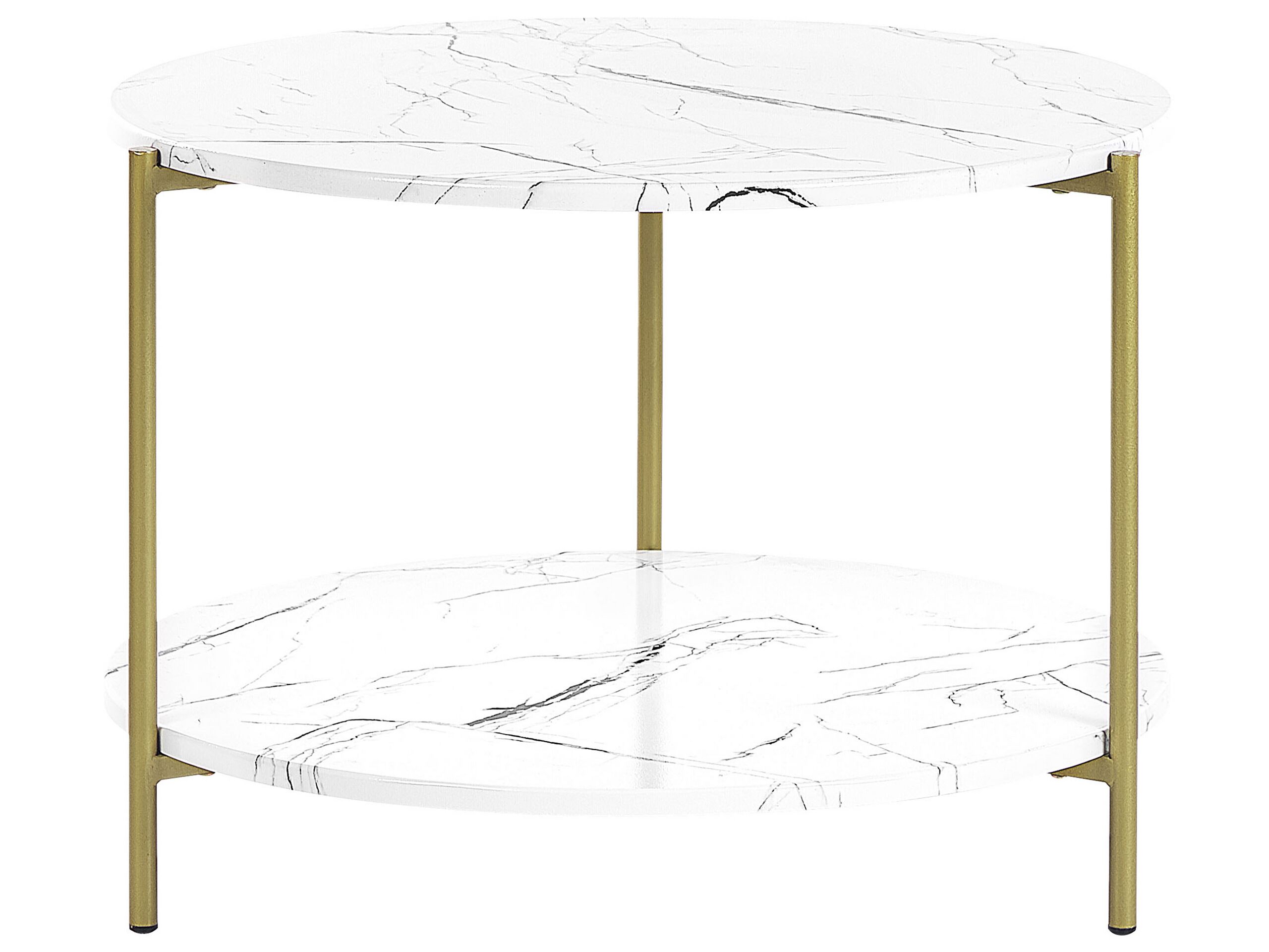 Marble Effect Coffee Table with Shelf White and Gold REVA - Gemini Interiors