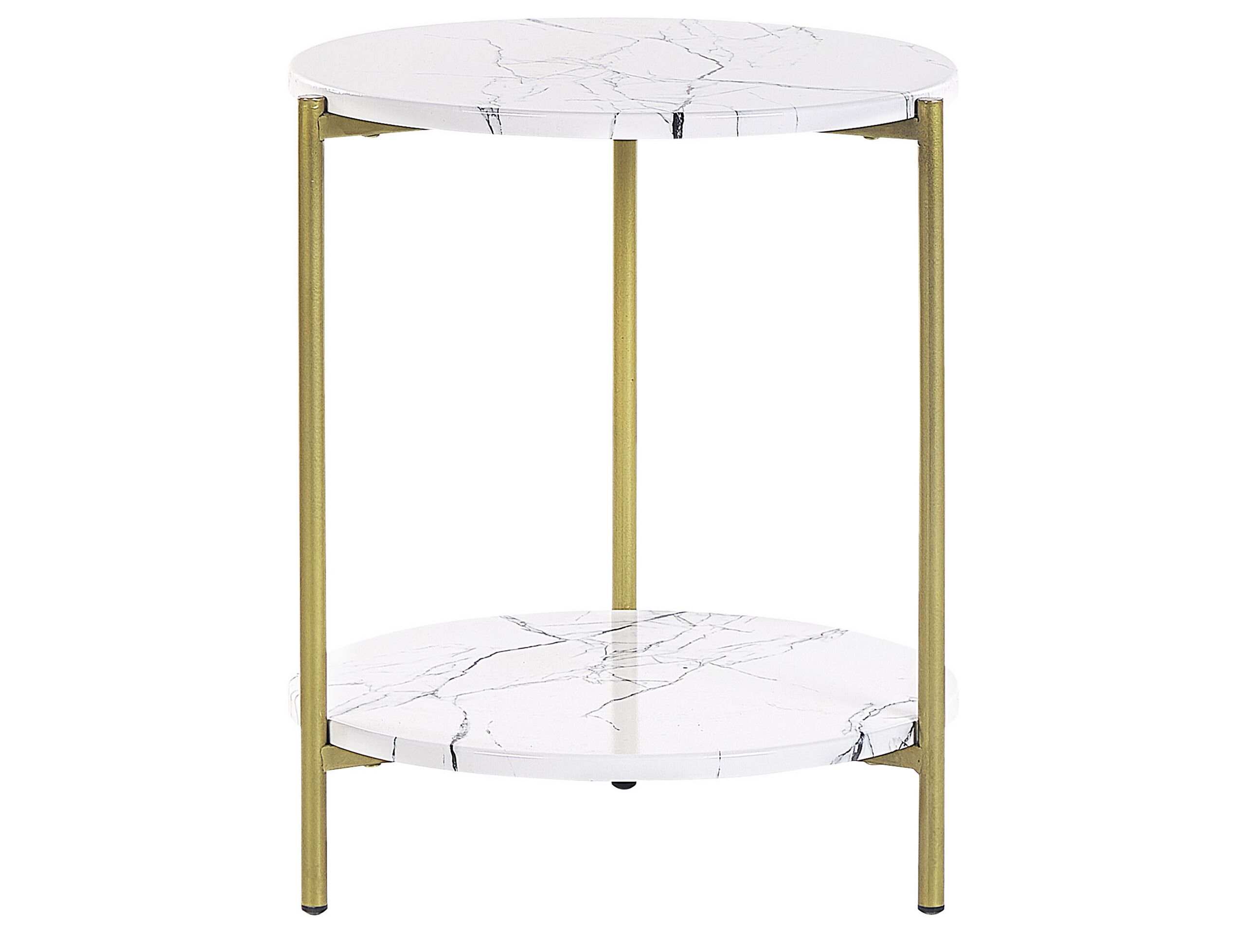 Marble Effect Side Table White with Gold REVA - Gemini Interiors