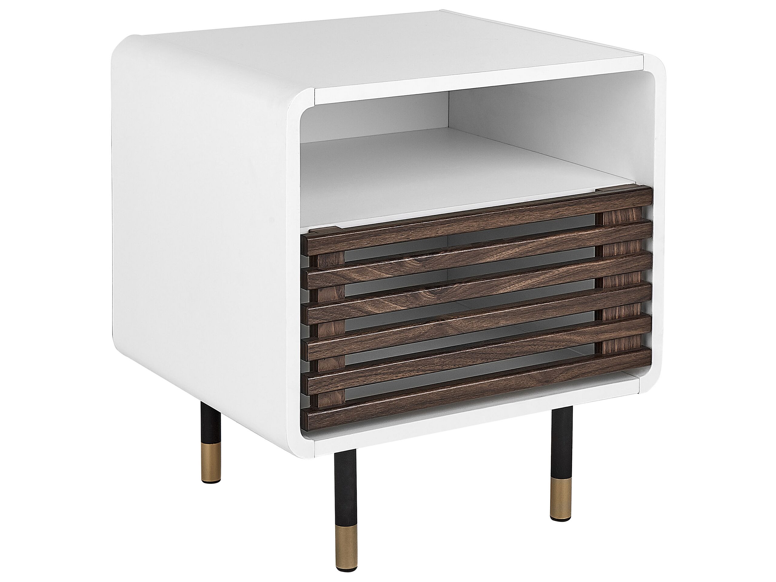 Bedside Table - CLACTON 1 Door Nightstand White and Dark Wood 45cm - Gemini Interiors