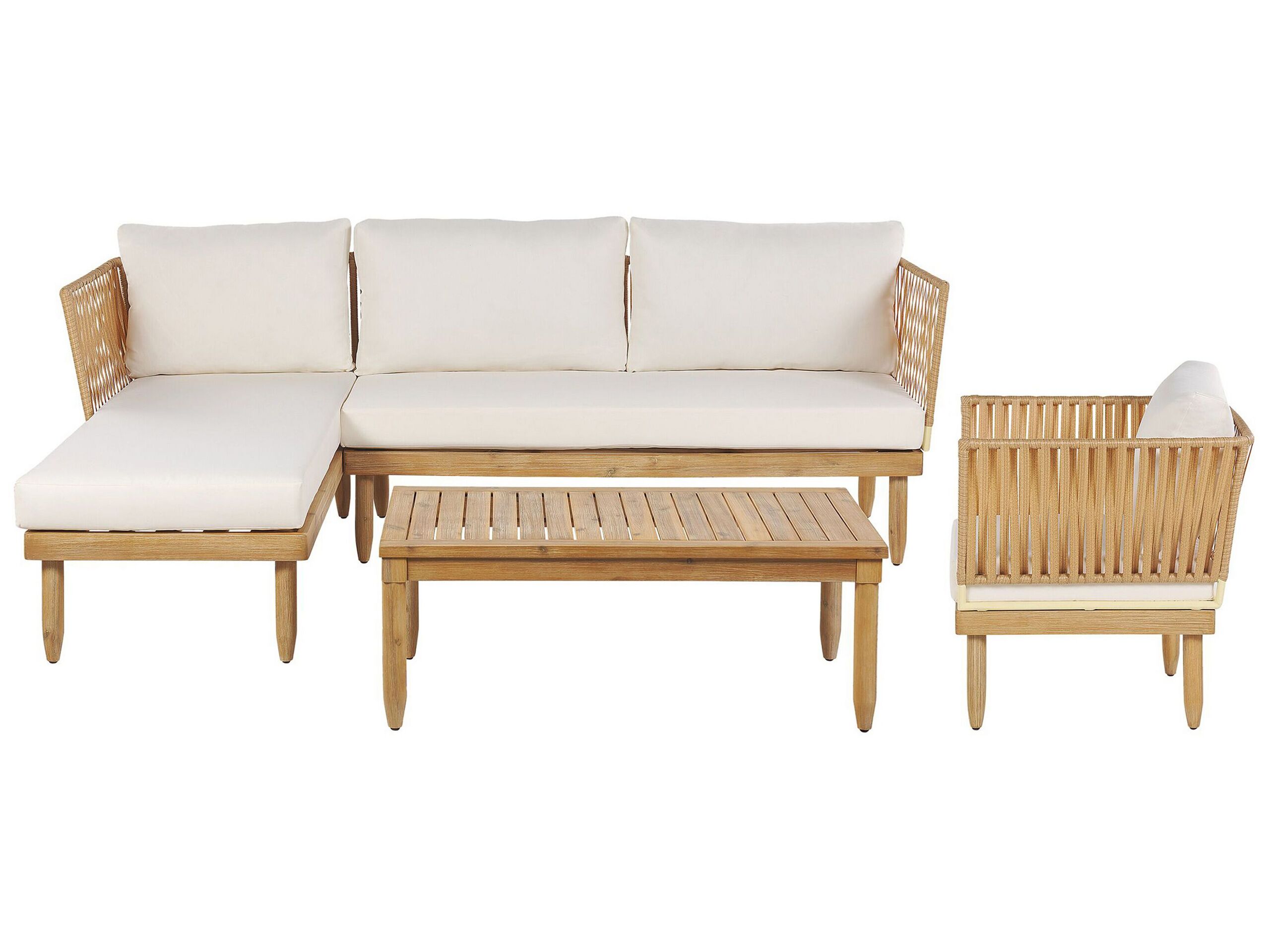 Right Hand 4 Seater Acacia Wood Garden Lounge Set White CREMONA - Gemini Interiors