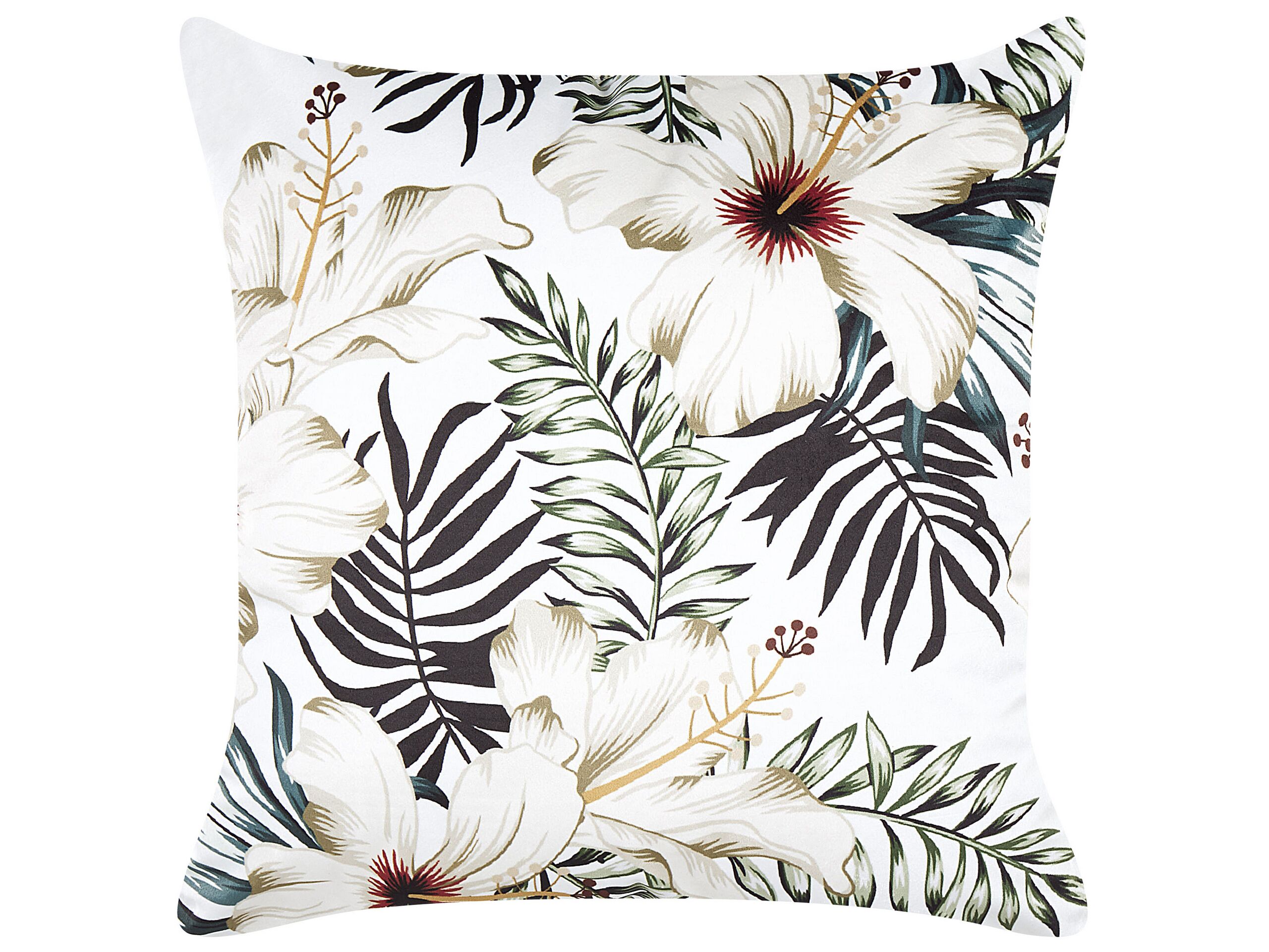 Velvet Cushion Leaf Pattern 45x45cm White and Green - Gemini Interiors