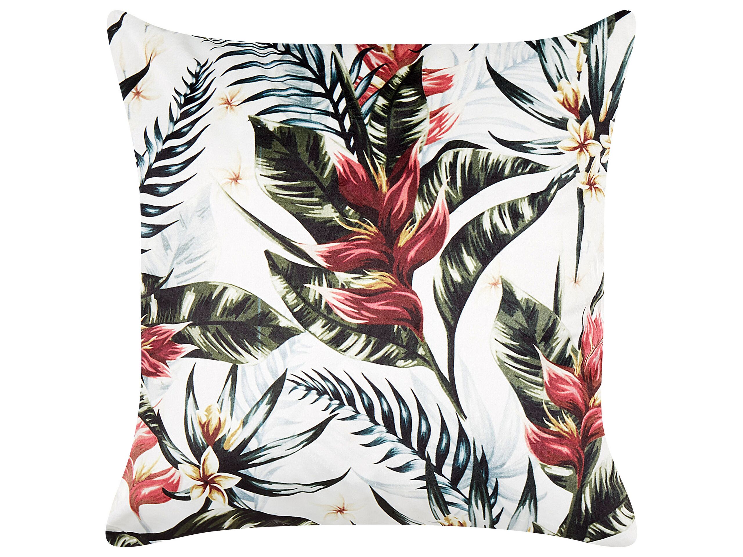 Velvet Cushion Leaf Pattern 45x45cm Green and Red - Gemini Interiors