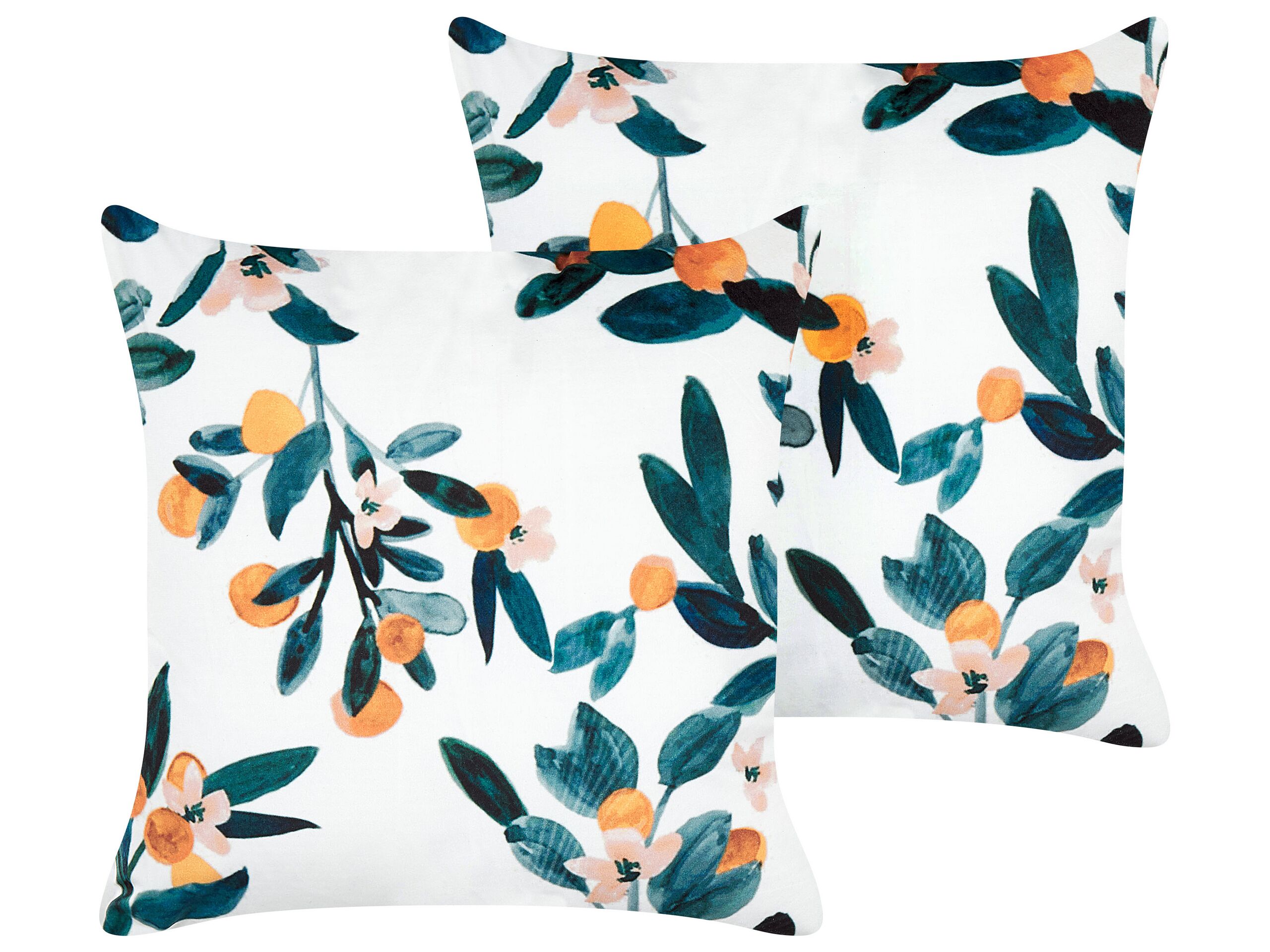 Set of 2 Velvet Cushions Leaf Pattern 45x45cm White and Green - Gemini Interiors