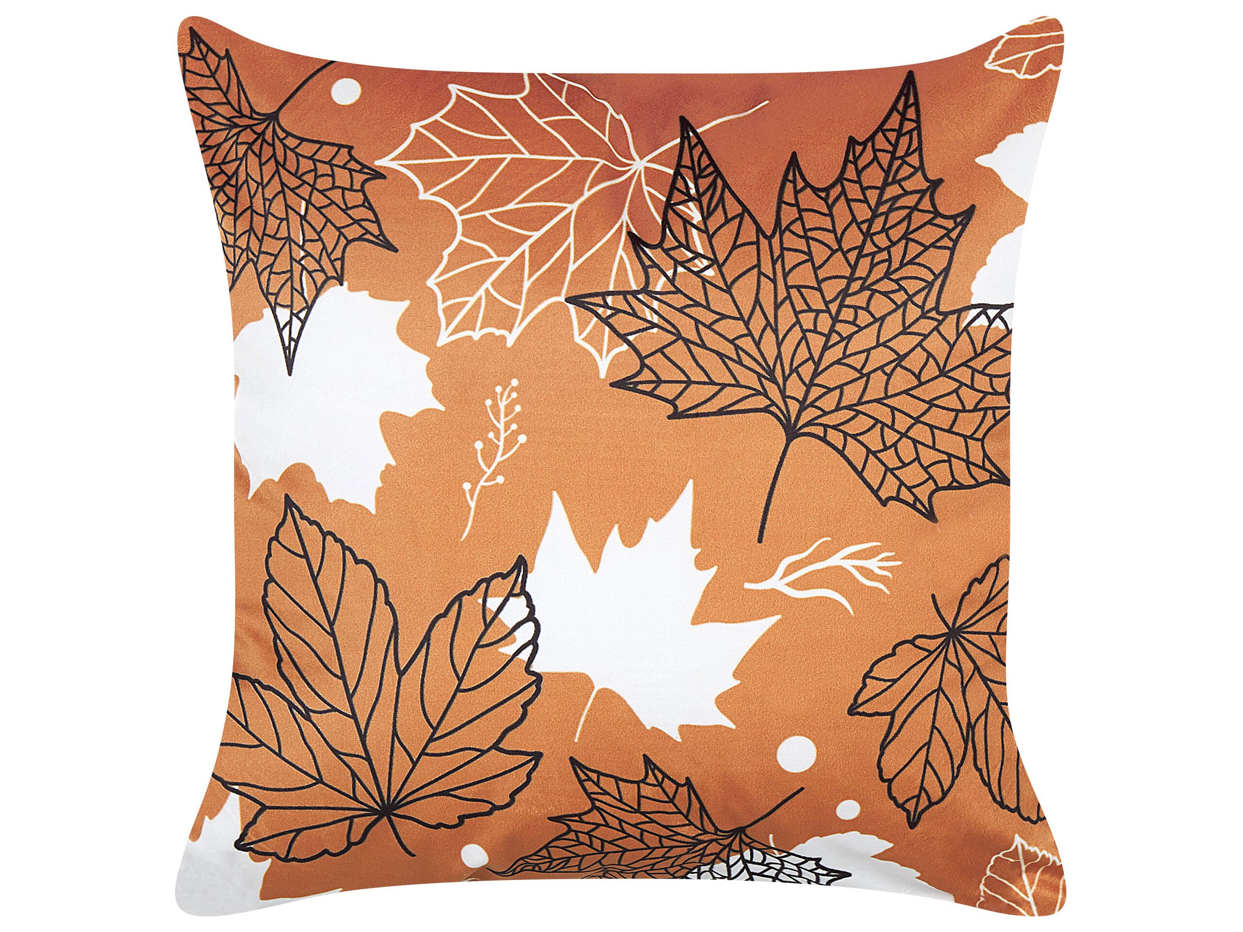 Velvet Cushion Leaf Pattern 45x45cm Orange - Gemini Interiors