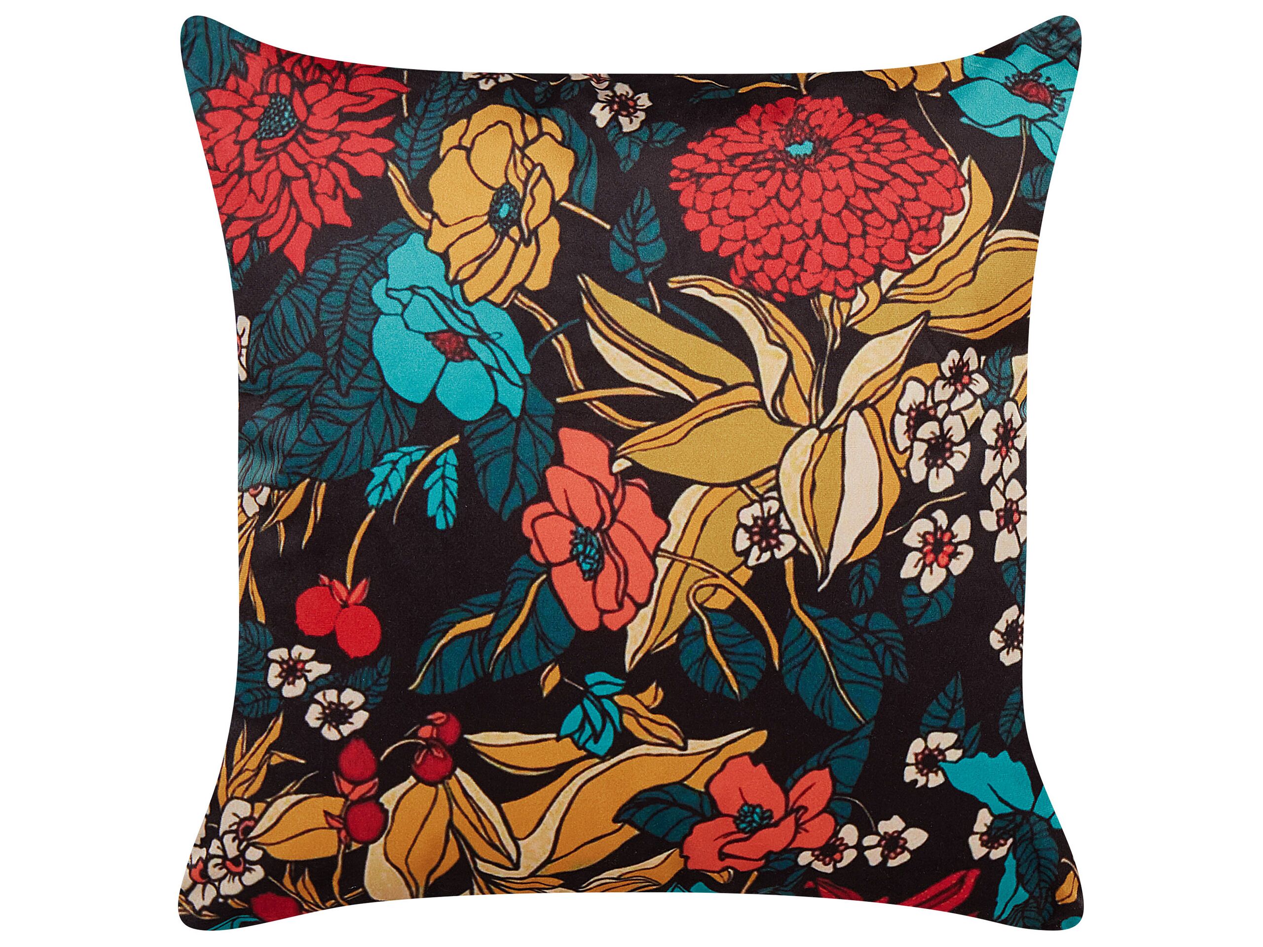 Velvet Cushion Floral Pattern 45x45cm Multicolour - Gemini Interiors