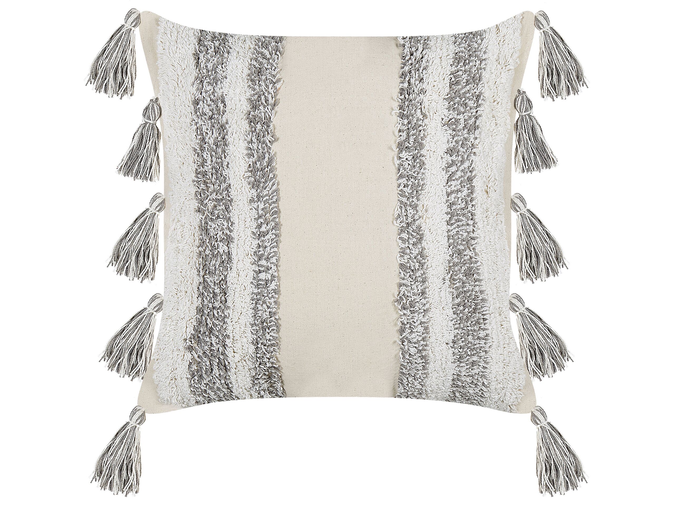 Tufted Cotton Cushion with Tassels 45x45cm Beige and Grey - Gemini Interiors