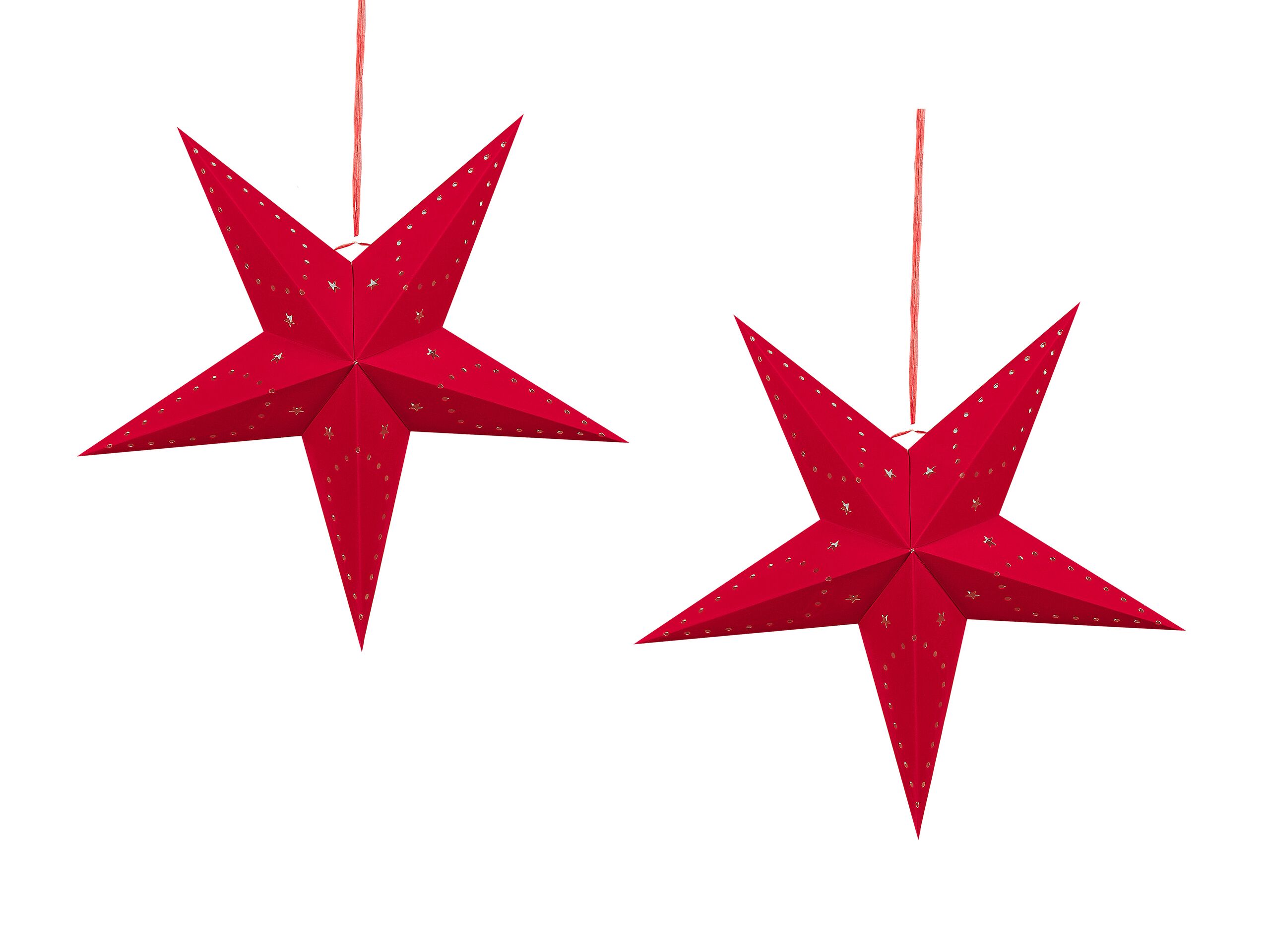 Set of 2 LED Hanging Velvet Paper Stars 45 cm Red MOTTI - Gemini Interiors