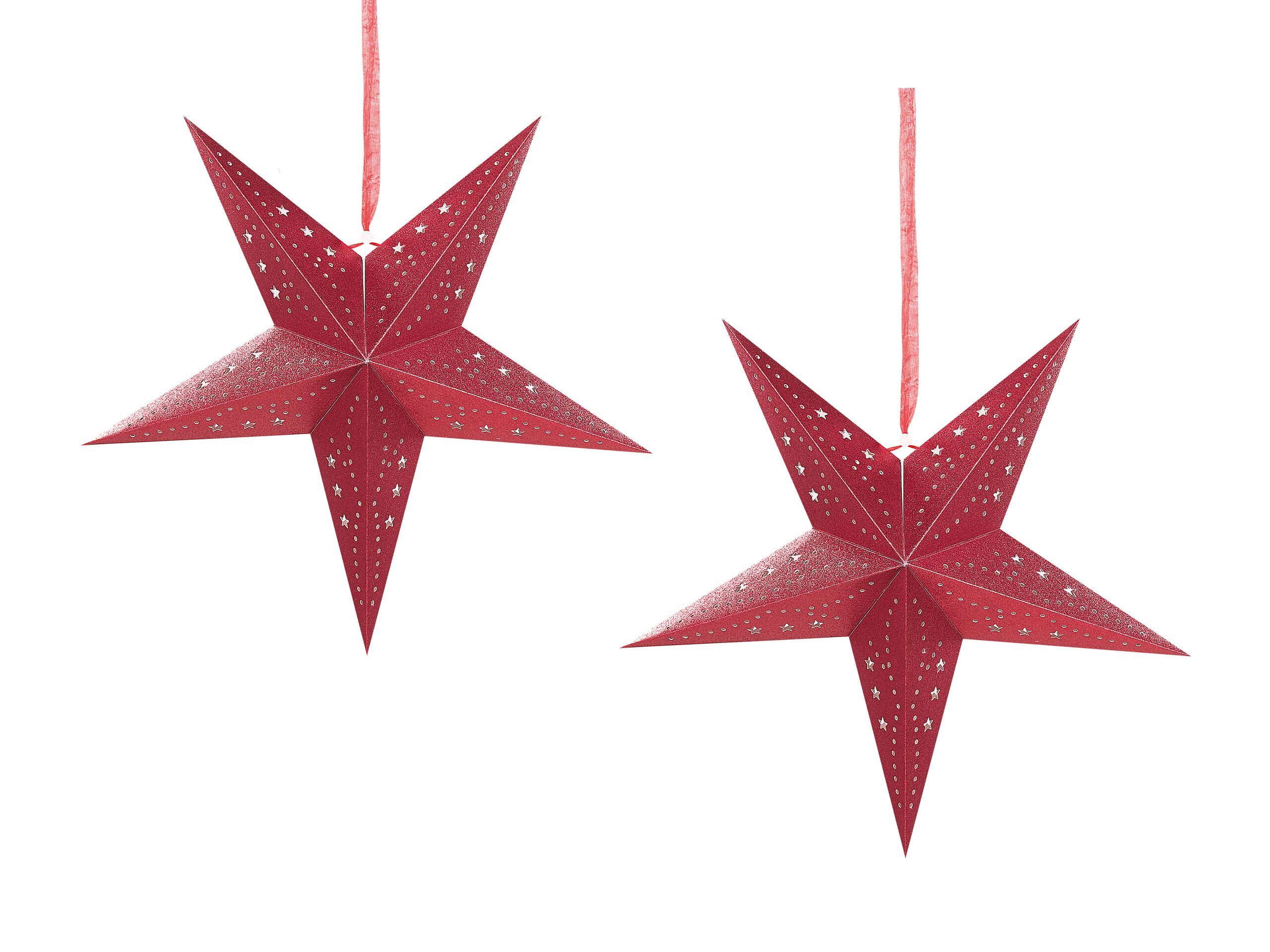 Set of 2 LED Hanging Glitter Stars 45 cm Red MOTTI - Gemini Interiors