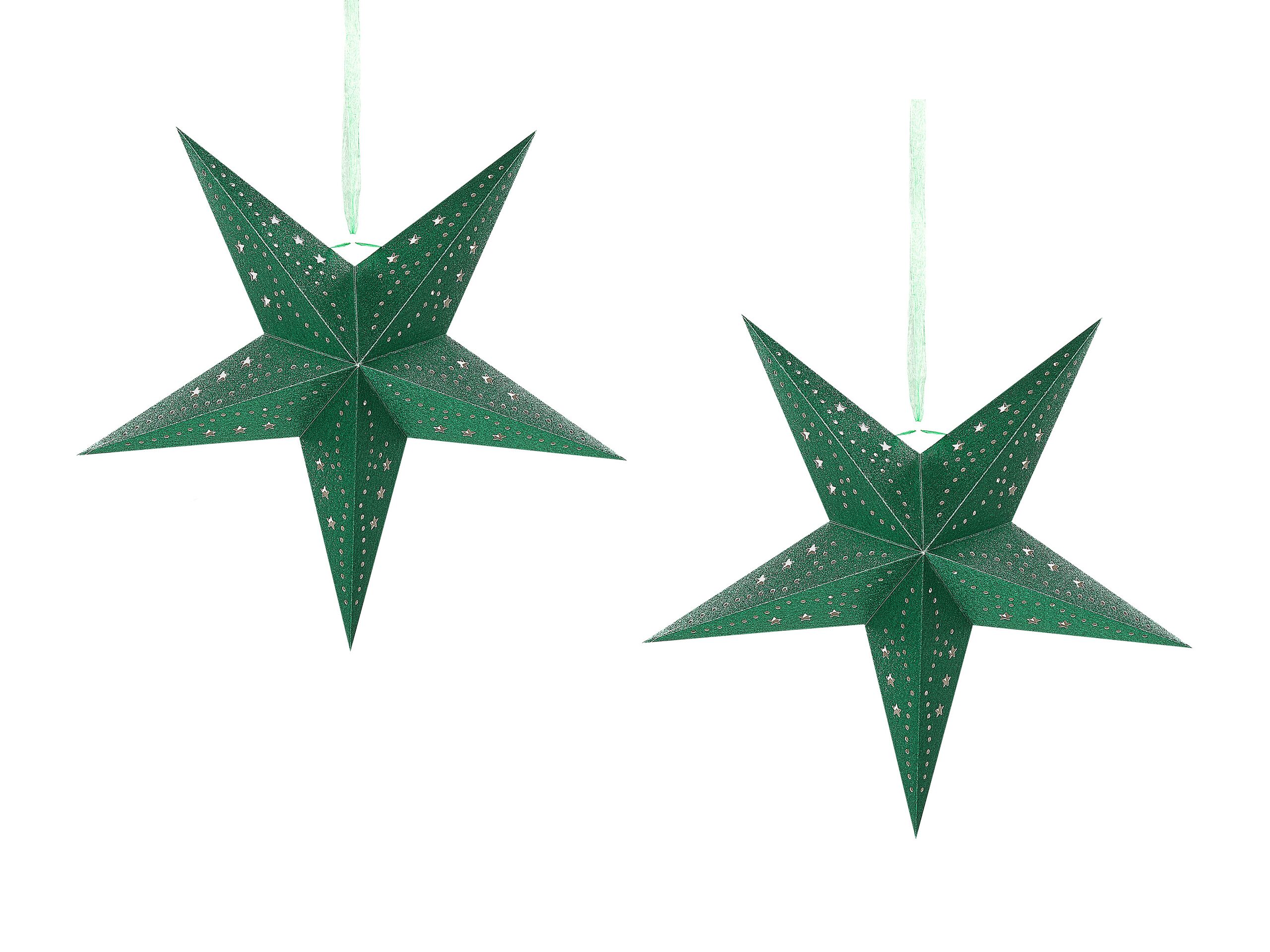 Set of 2 LED Hanging Glitter Stars 45 cm Green MOTTI - Gemini Interiors