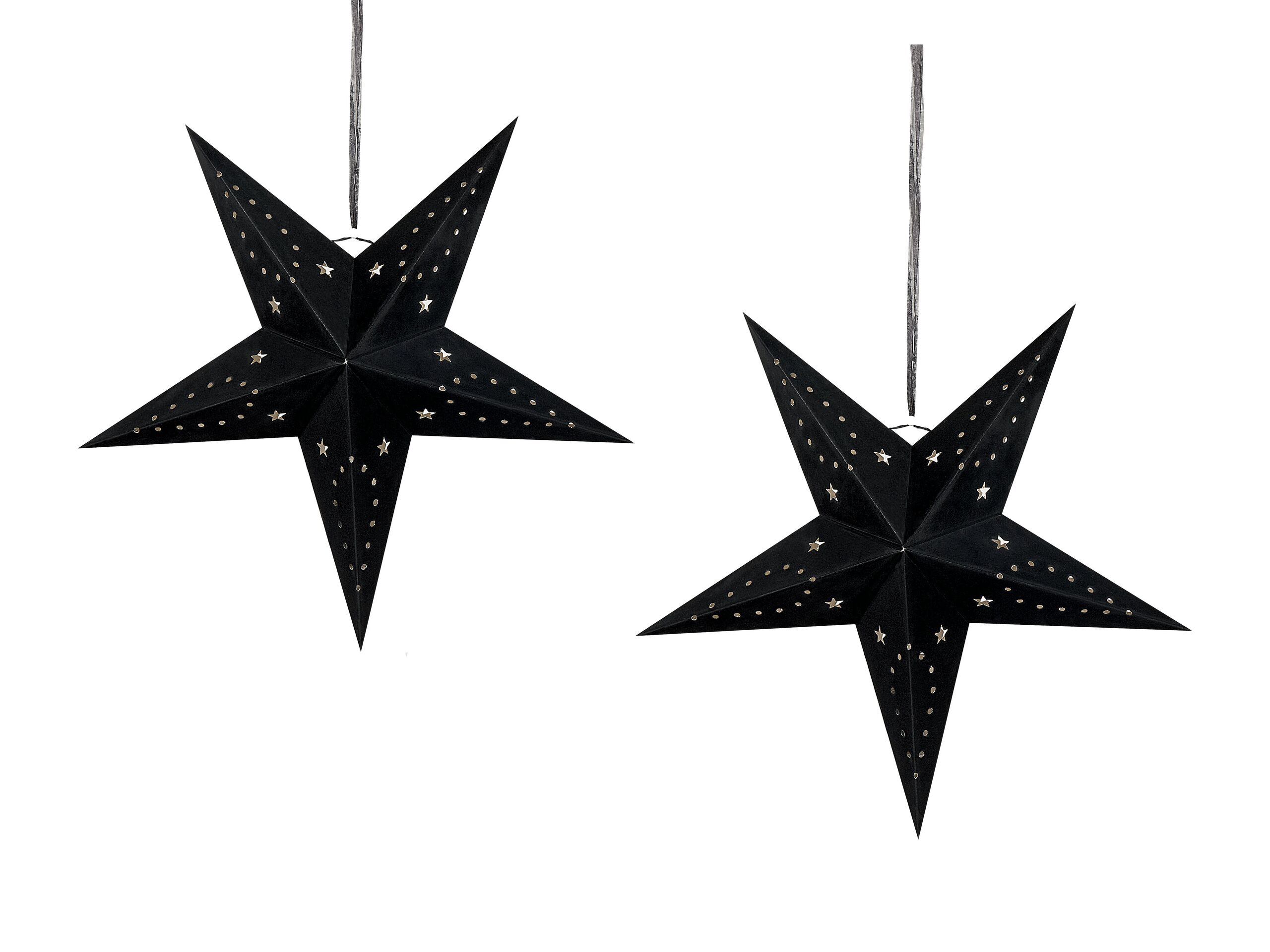 Set of 2 LED Hanging Velvet Paper Stars 45 cm Black MOTTI - Gemini Interiors