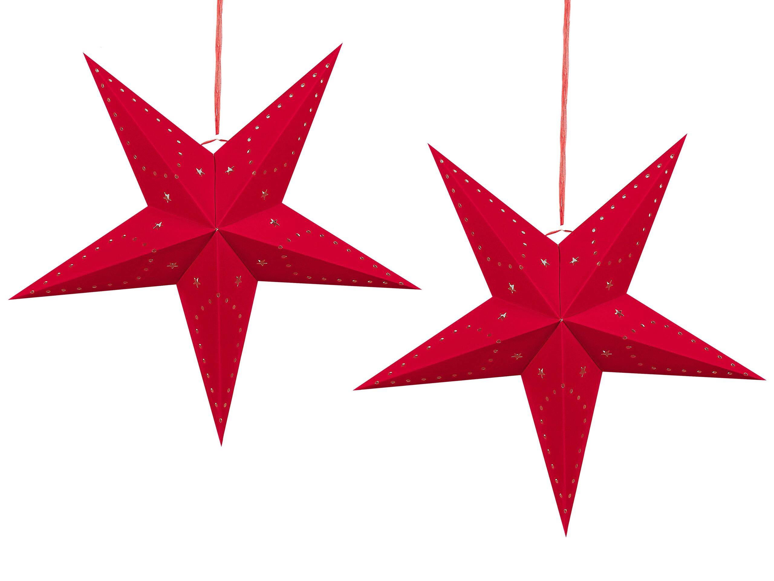 Set of 2 LED Hanging Velvet Paper Stars 60 cm Red MOTTI - Gemini Interiors