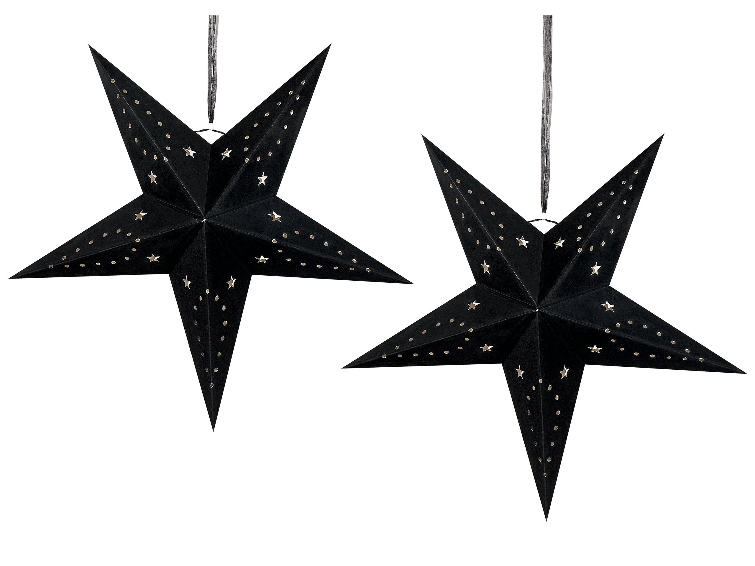 Set of 2 LED Hanging Velvet Paper Stars 60 cm Black MOTTI - Gemini Interiors