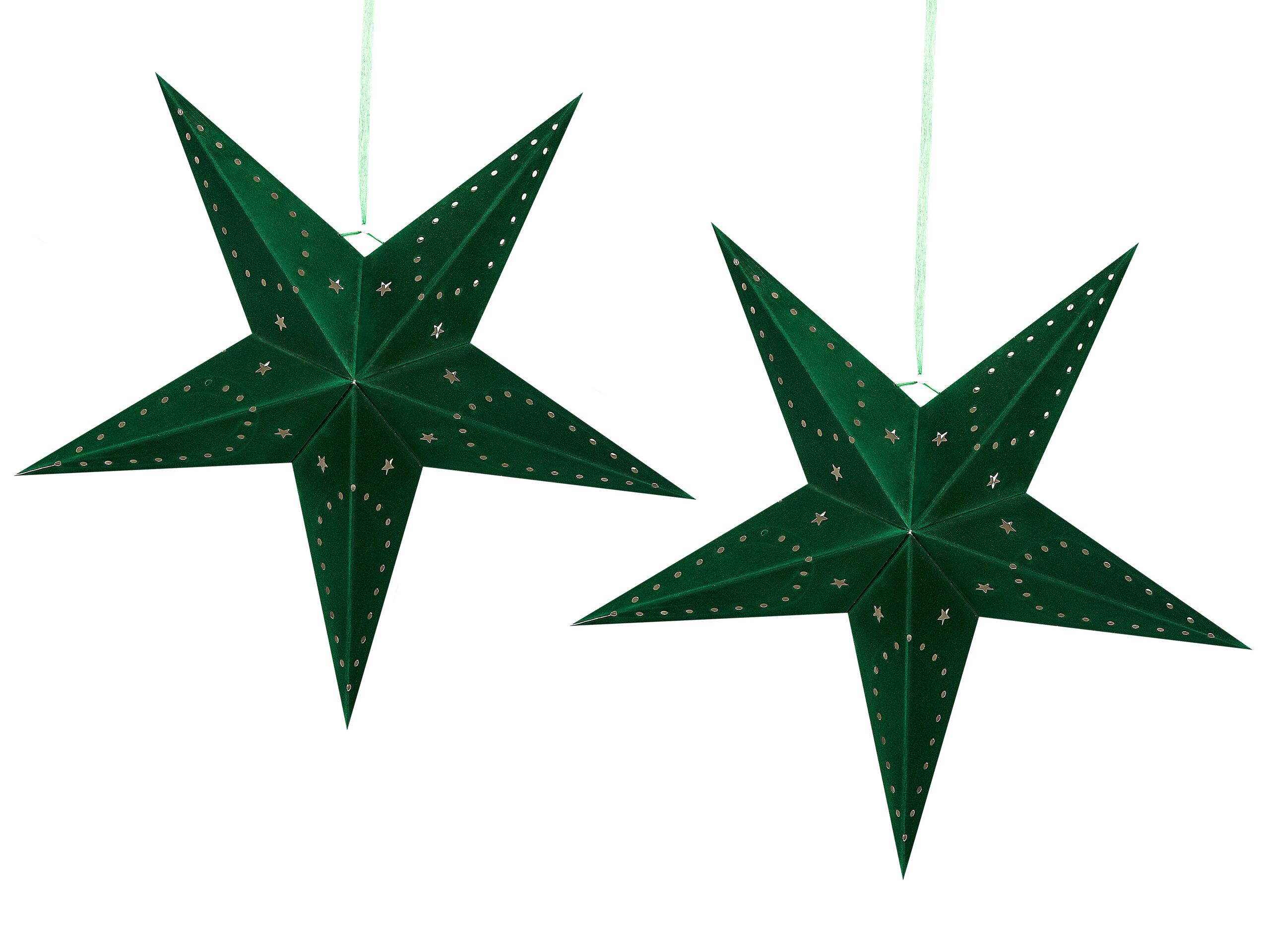 Set of 2 LED Hanging Velvet Paper Stars 60 cm Green MOTTI - Gemini Interiors