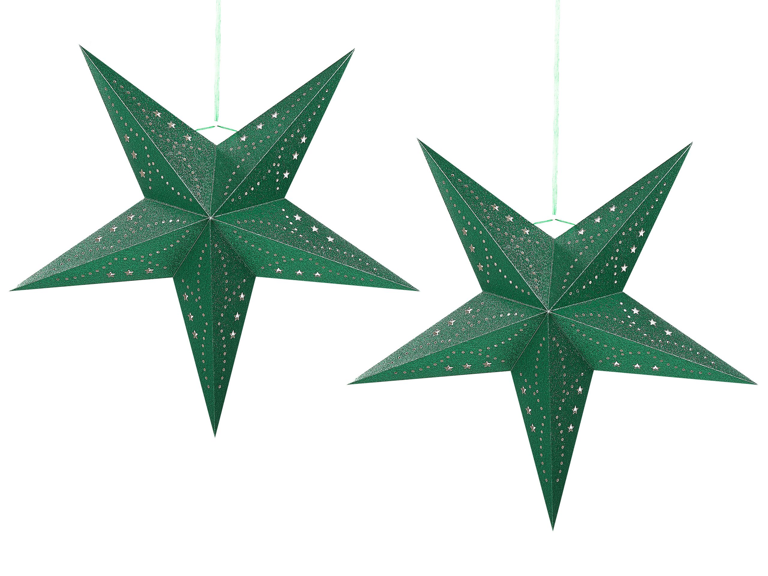 Set of 2 LED Hanging Glitter Stars 60 cm Green MOTTI - Gemini Interiors