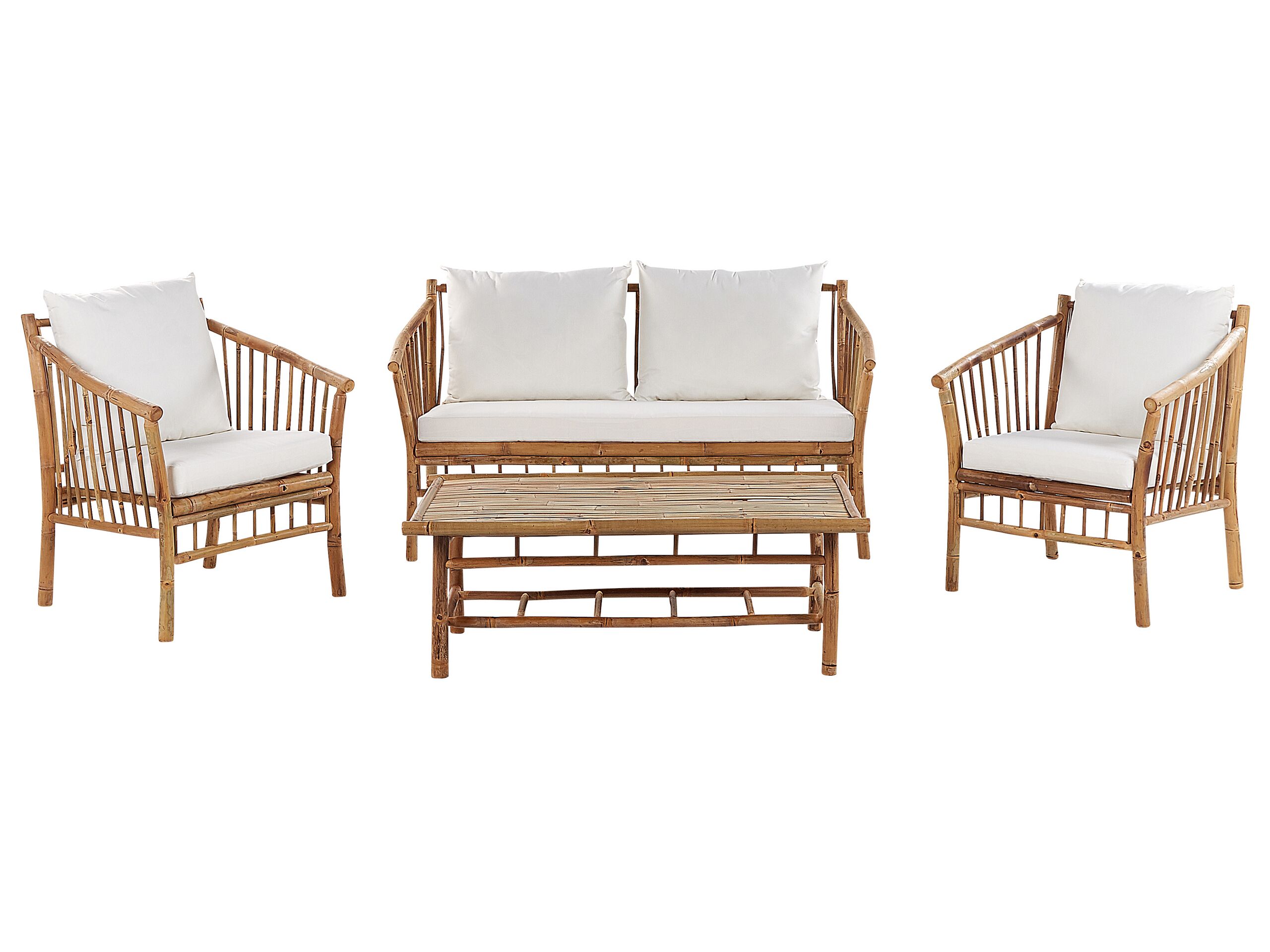 4 Seater Bamboo Wood Garden Sofa Set White MAGGIORE - Gemini Interiors
