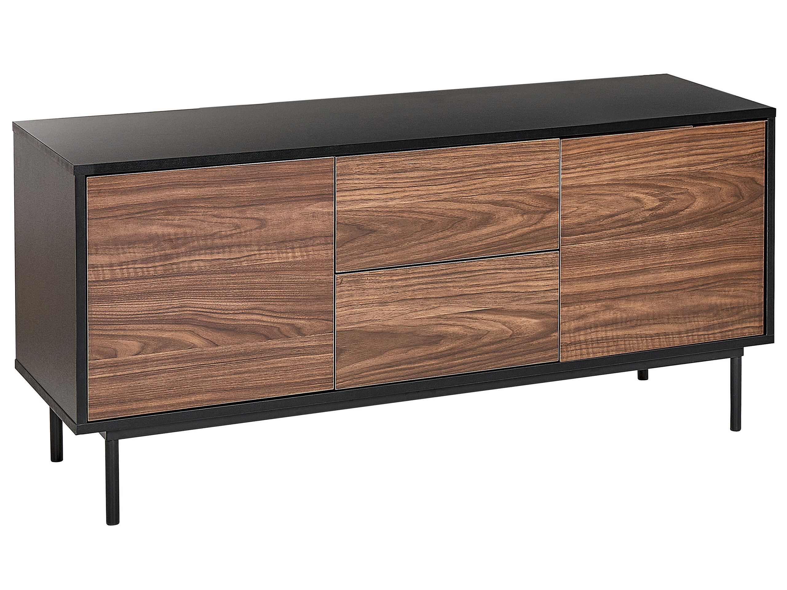 2 Door Sideboard Dark Wood with Black OKLAND - Gemini Interiors