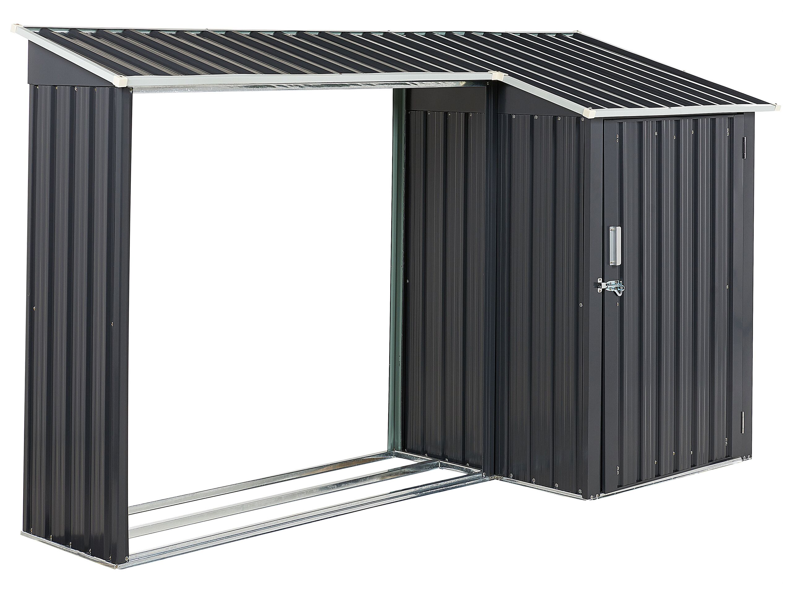 Steel Garden Shed with Log Store Grey AOSTA - Gemini Interiors