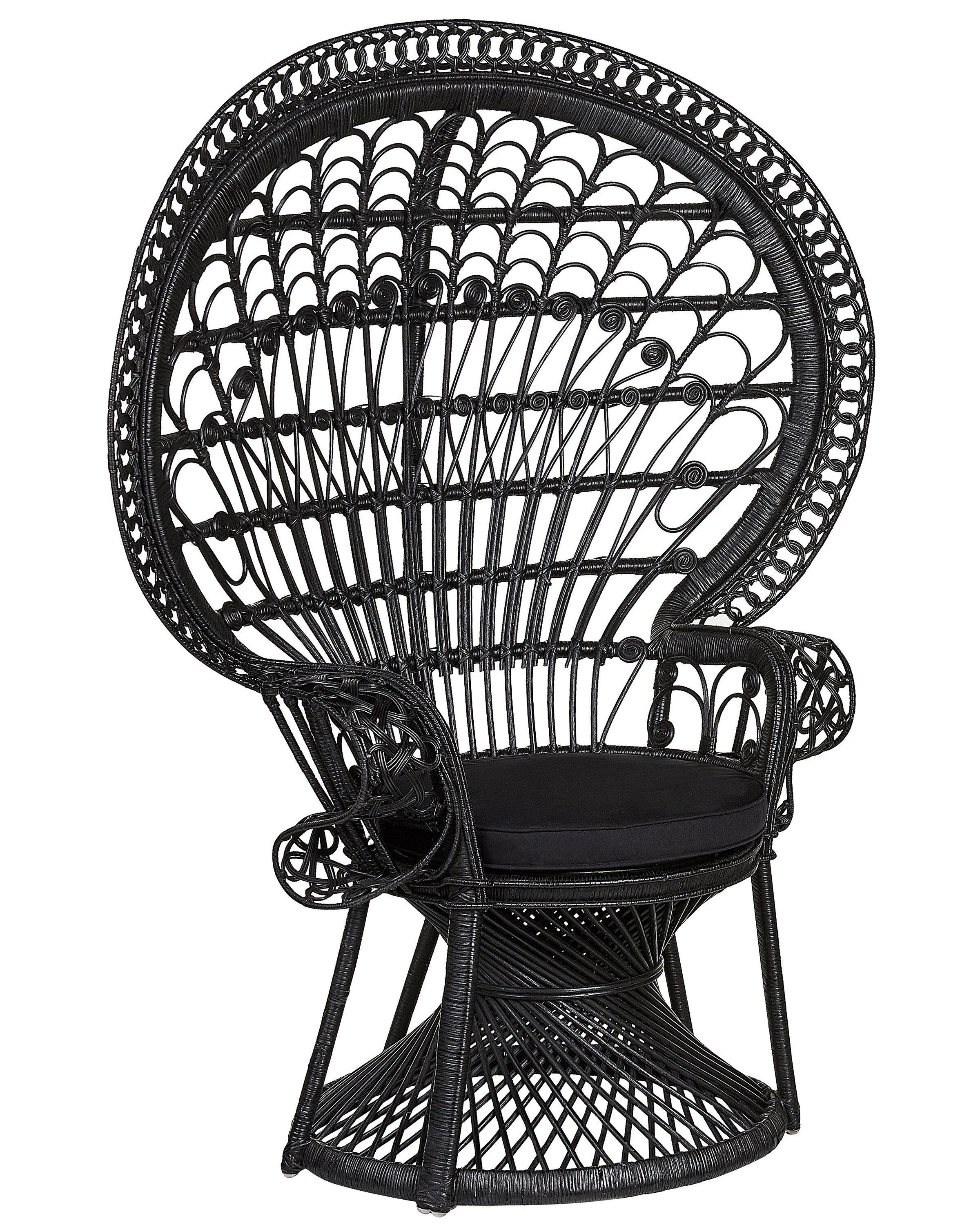 Rattan Peacock Chair Black EMMANUELLE - Gemini Interiors