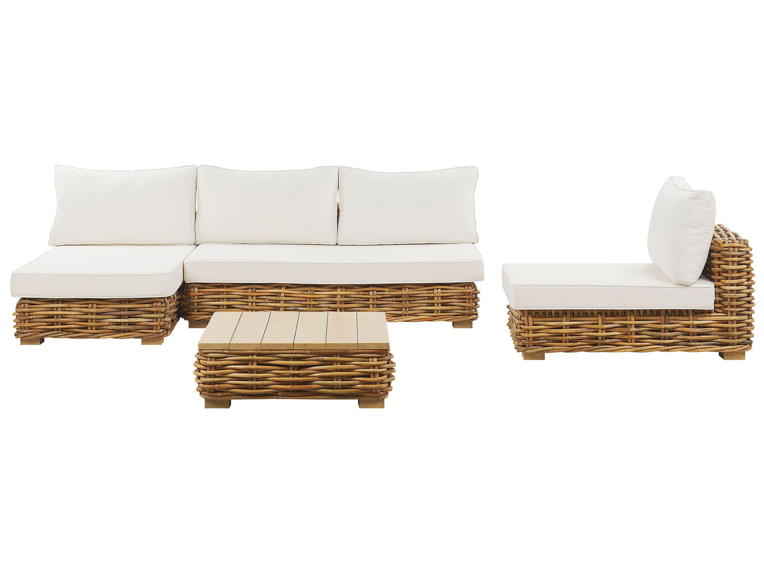 Right Hand 4 Seater Rattan Modular Garden Sofa Set Natural VARALLO - Gemini Interiors