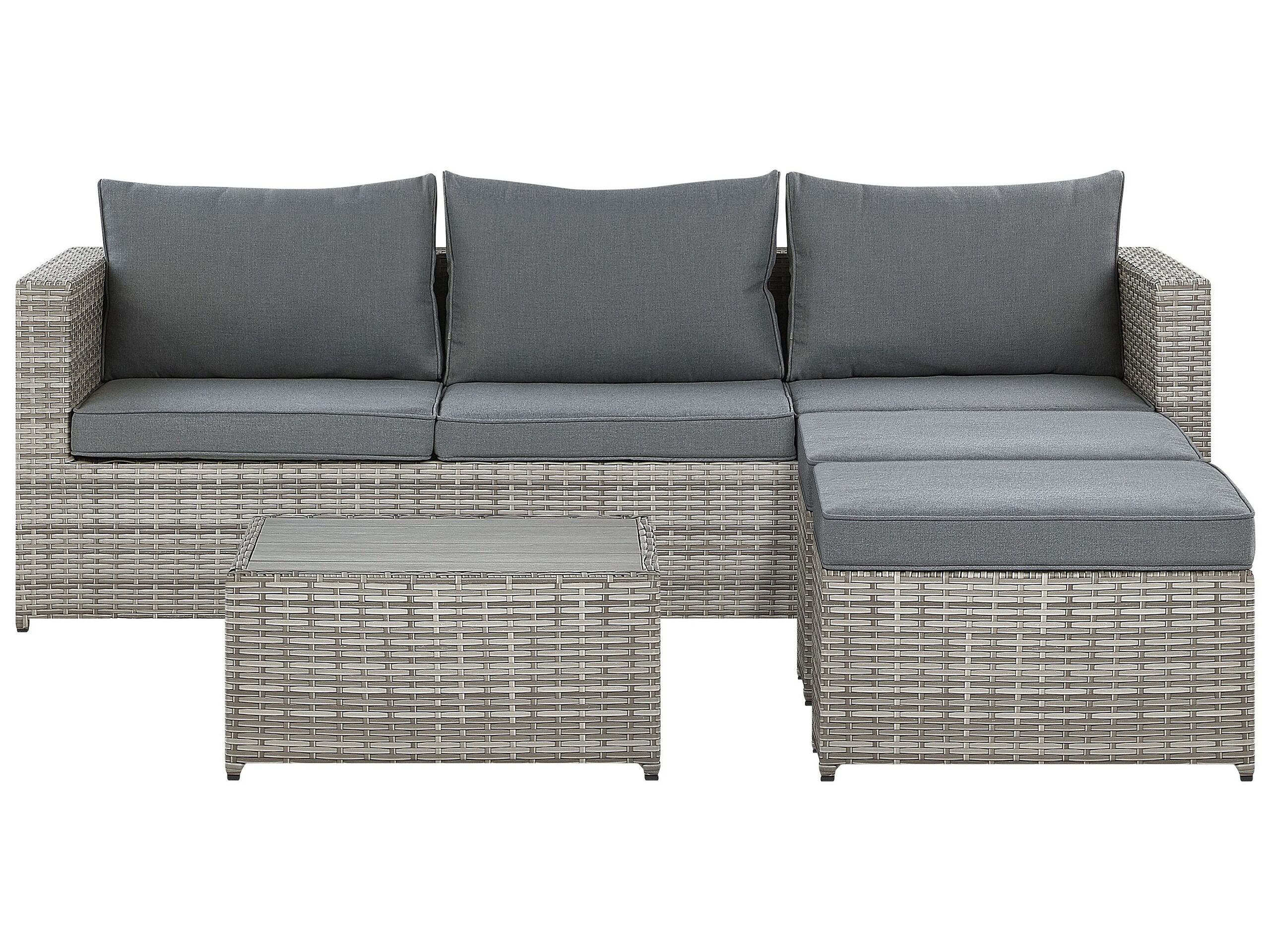 Left Hand 5 Seater PE Rattan Modular Garden Sofa Set Grey SABBIA - Gemini Interiors